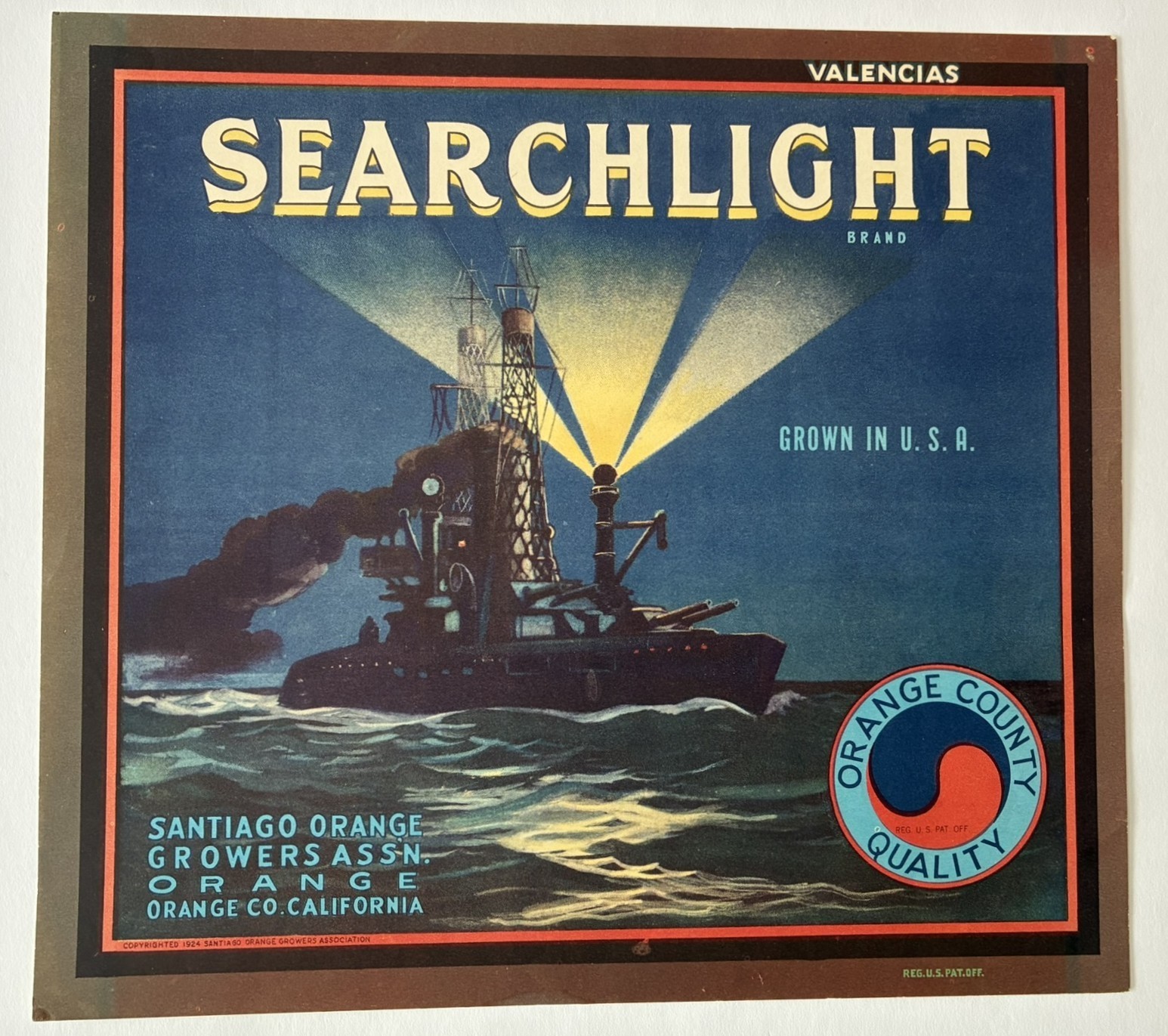 SEARCHLIGHT Brand Scarce Original c. 1940 California Orange Crate Label