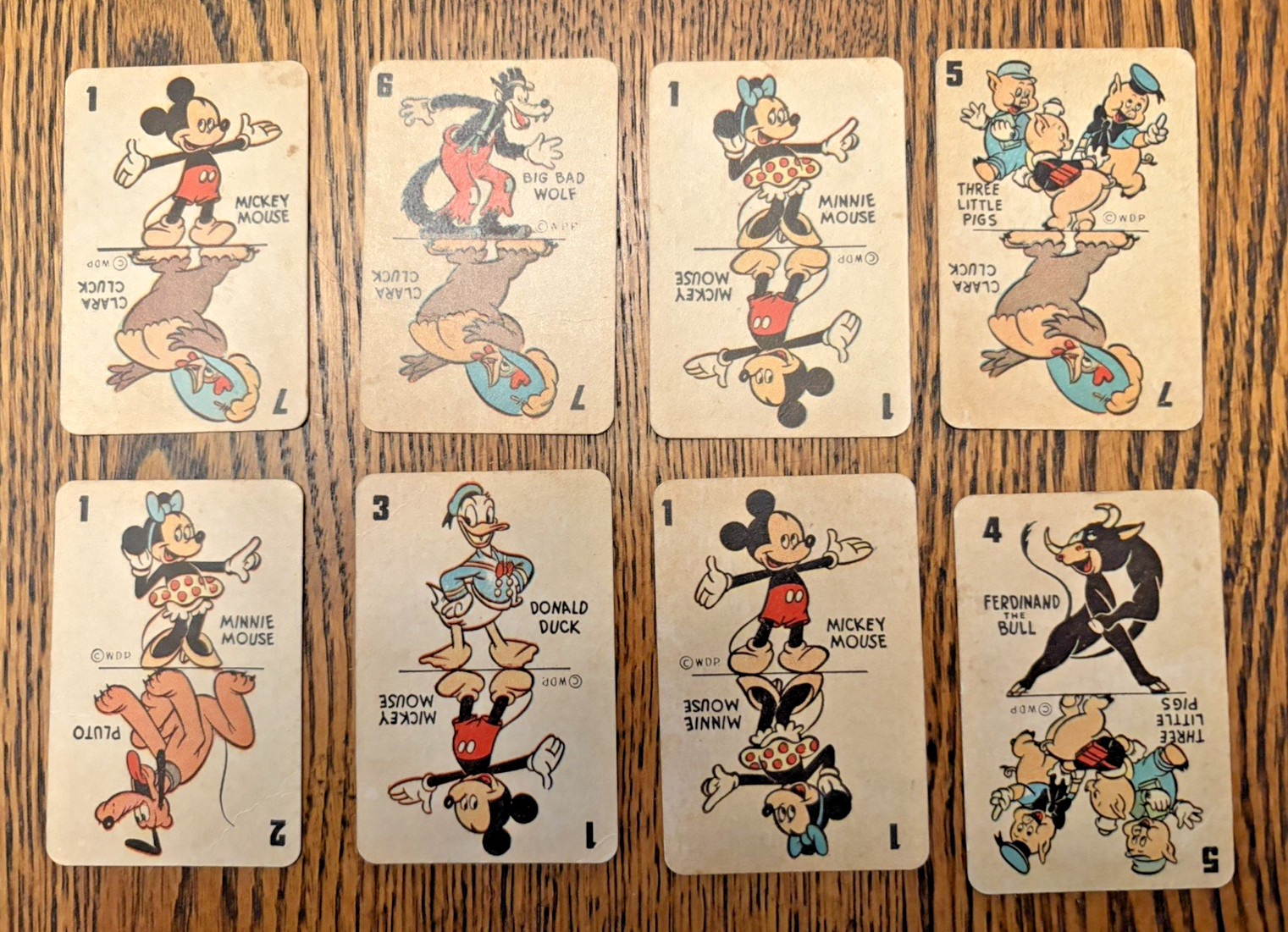 8 Vintage Disney character playing cards-1940\'s-Mickey/Minnie/Pluto/Donald Duck
