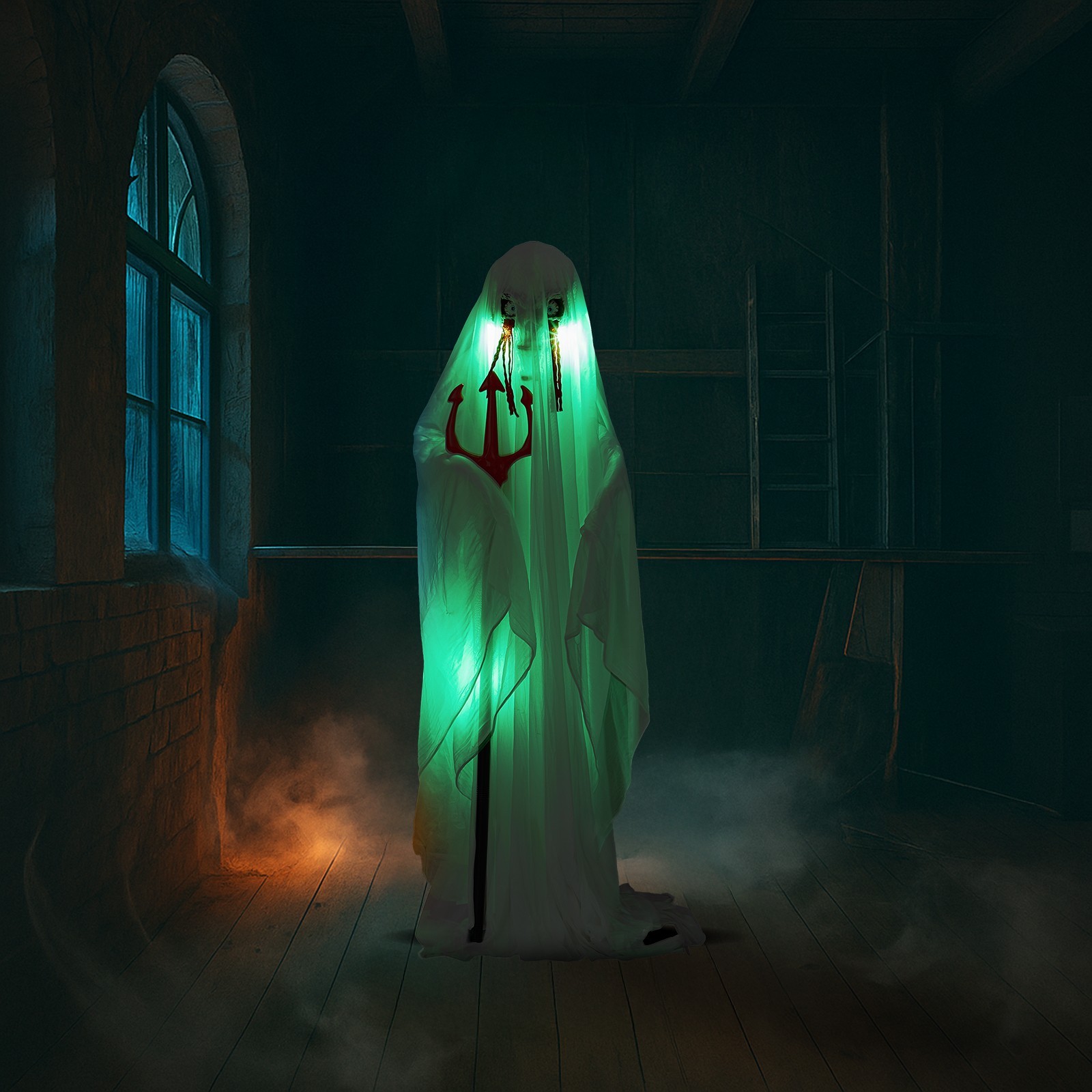 4.3ft Halloween Decorations Ghost with Trident Sound-Actived Party Decor Outdoor