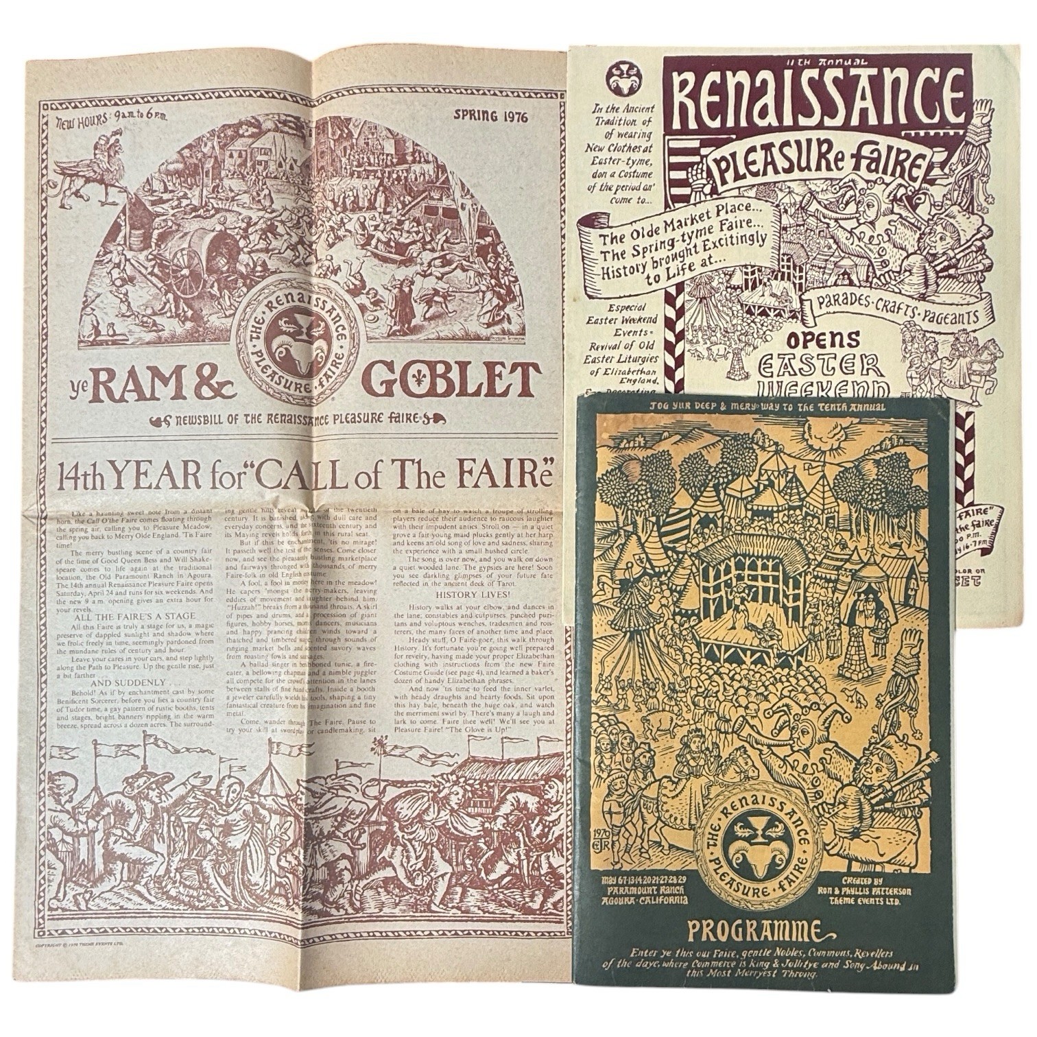 Vintage 1970s Los Angeles Renaissance Faire Festival Programs & Newsletter 3 Pcs