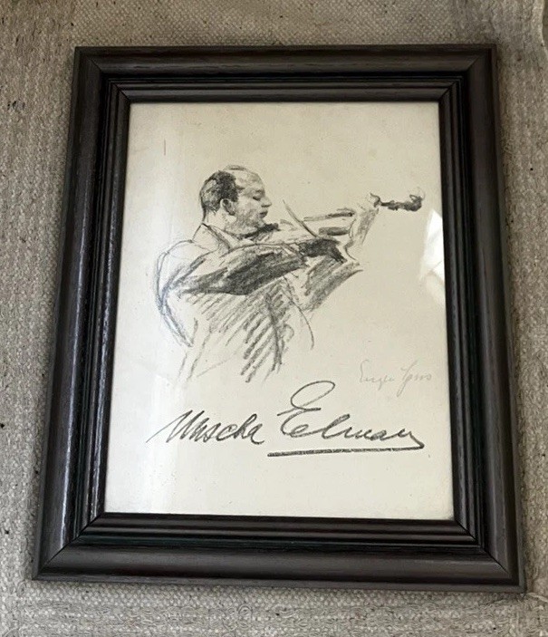MISCHA ELMAN artist signed illustration sketch violinist original Art autograph 