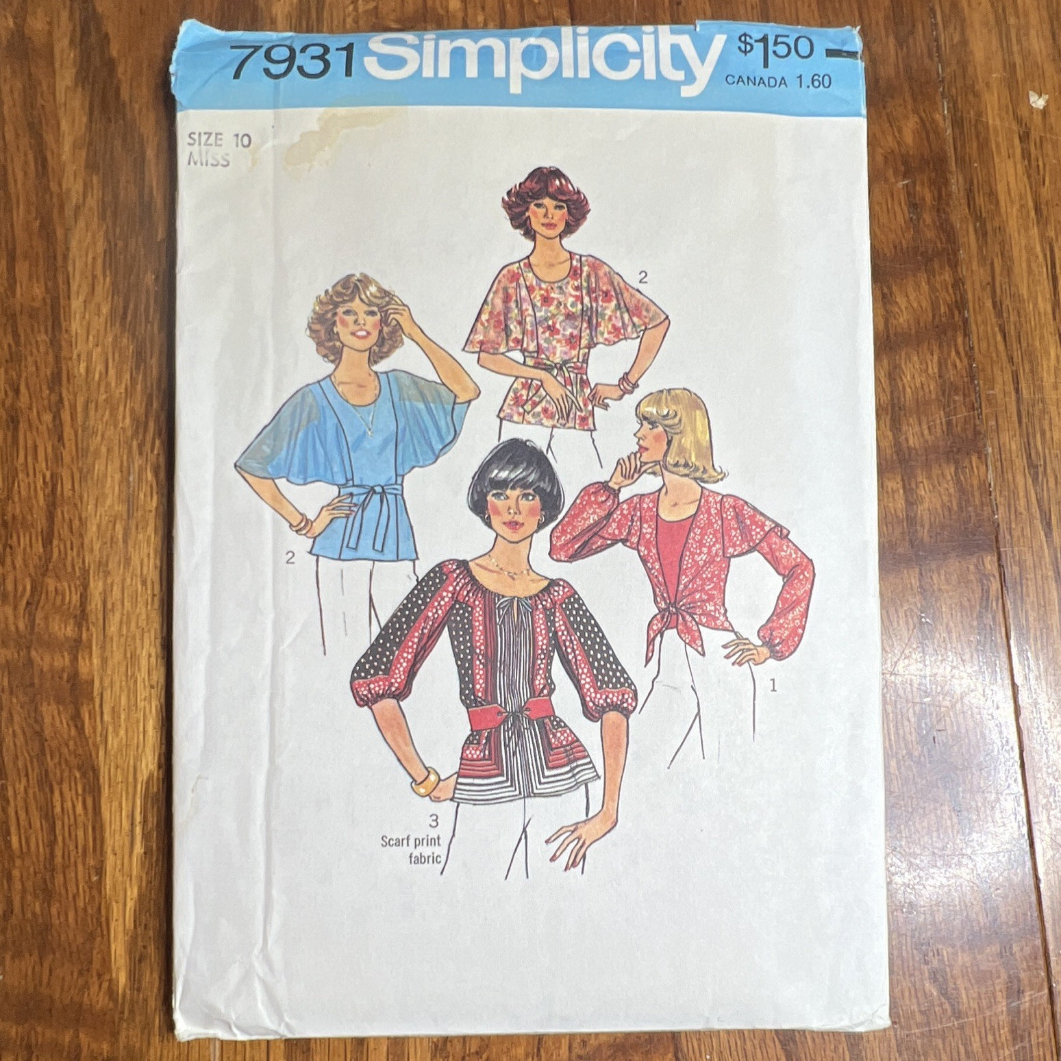 Simplicity Vintage Original 7931 Women’s Blouse Sewing Pattern Size 10