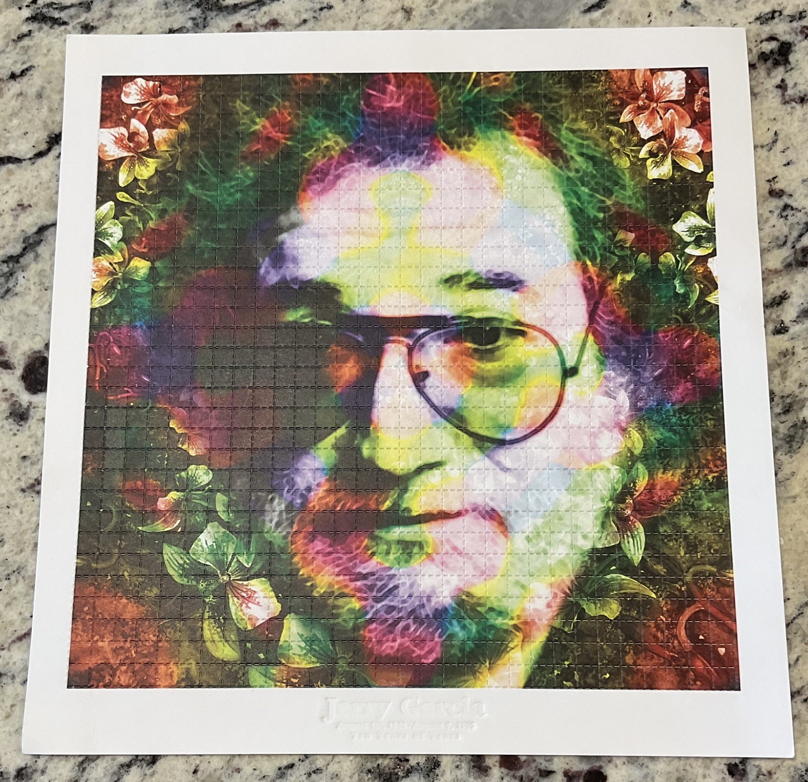 BLOTTER ART JERRY GARCIA 10 YEARS OF TEARS PRODUCED. BY WES BLACK 