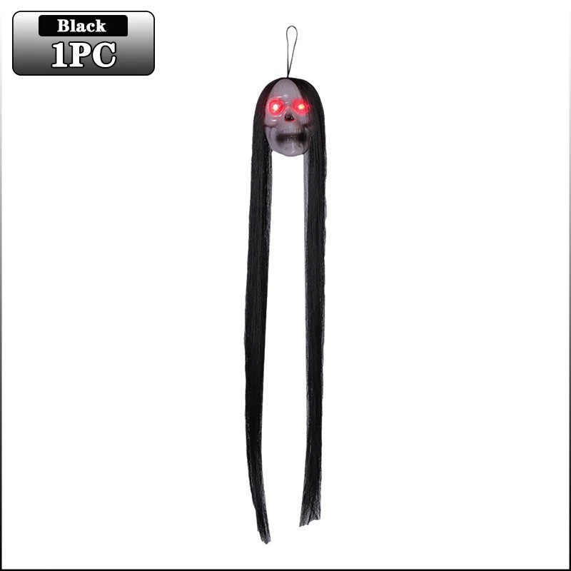 Scary Hanging Ghost Skull Long Hair Glowing Eyes Terror Halloween Haunted Decor