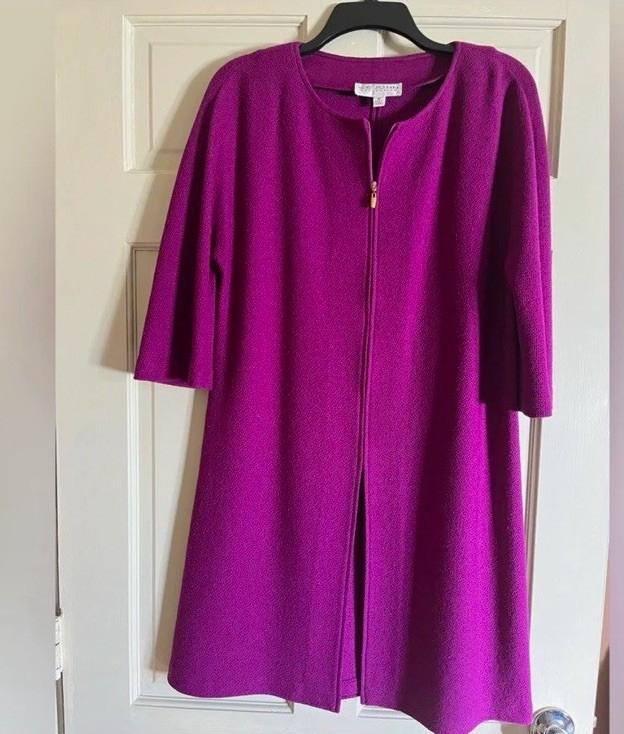 St. John Collection Pink Solid Zip Front Jacket Dress Knee Length 3/4 10