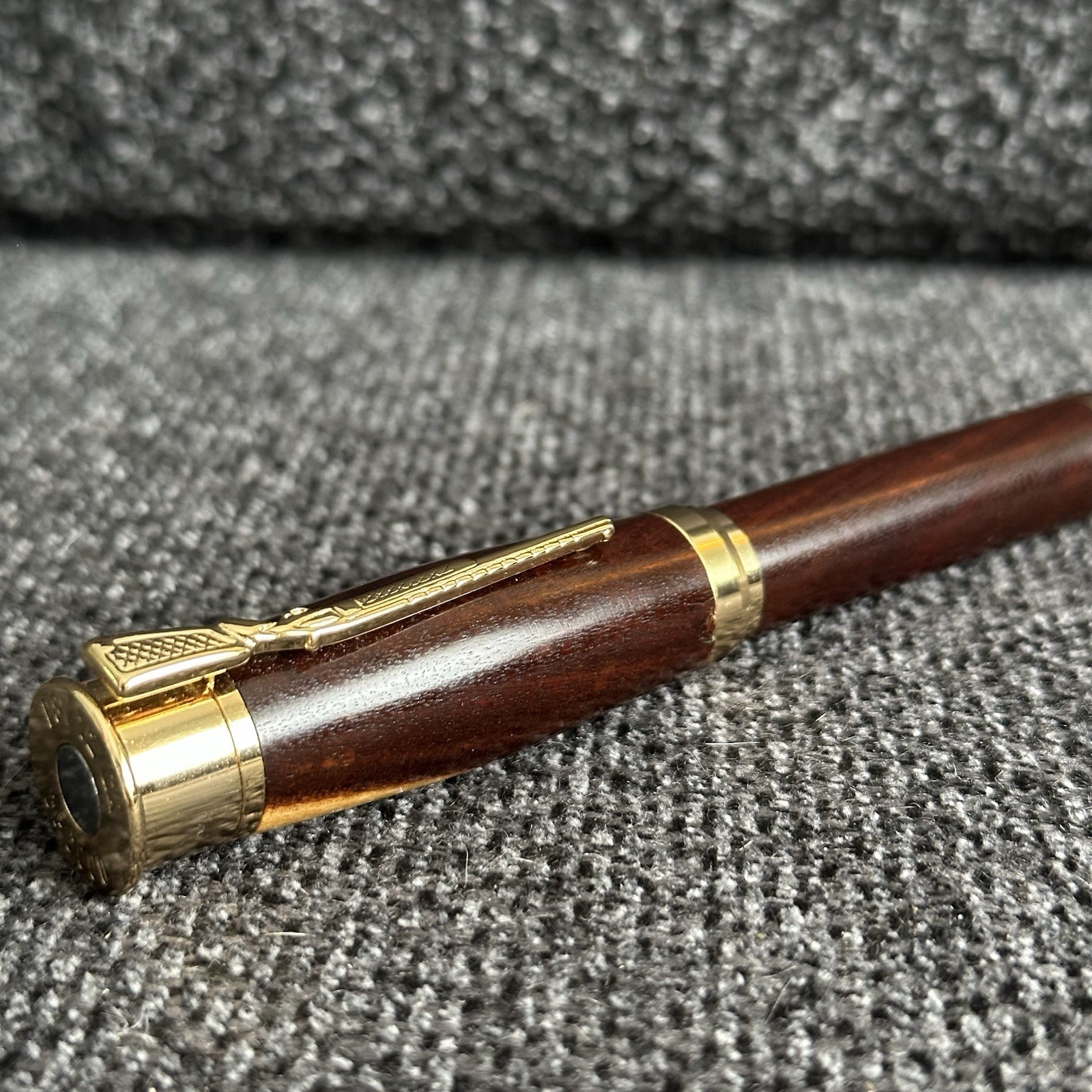Over Under Shotgun Rollerball Pen Wood 24K Gold 12 Gauge Rifle Clip
