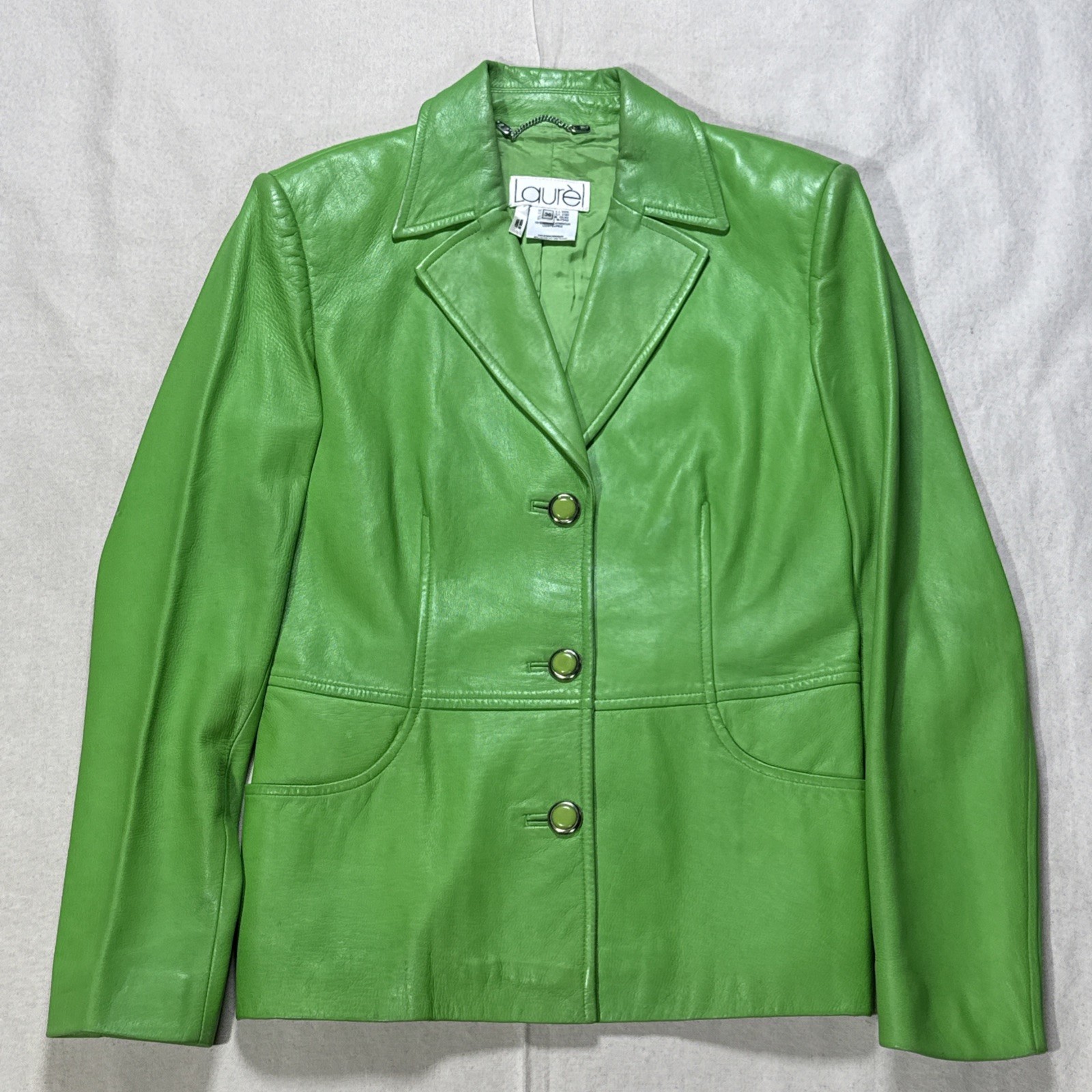 LAUREL BY ESCADA Womens Vintage Green Leather Blazer Jacket Sz 36