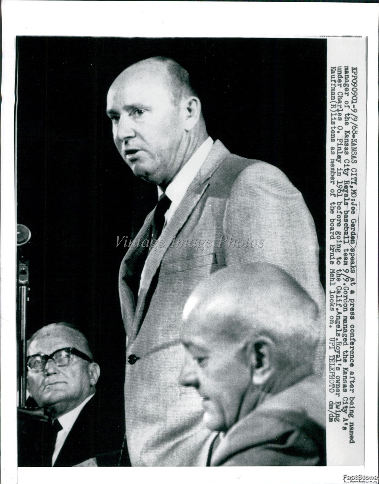 1968 Kansas City Joe Gordon Press Conference Royals Manager Wirephoto 7x9