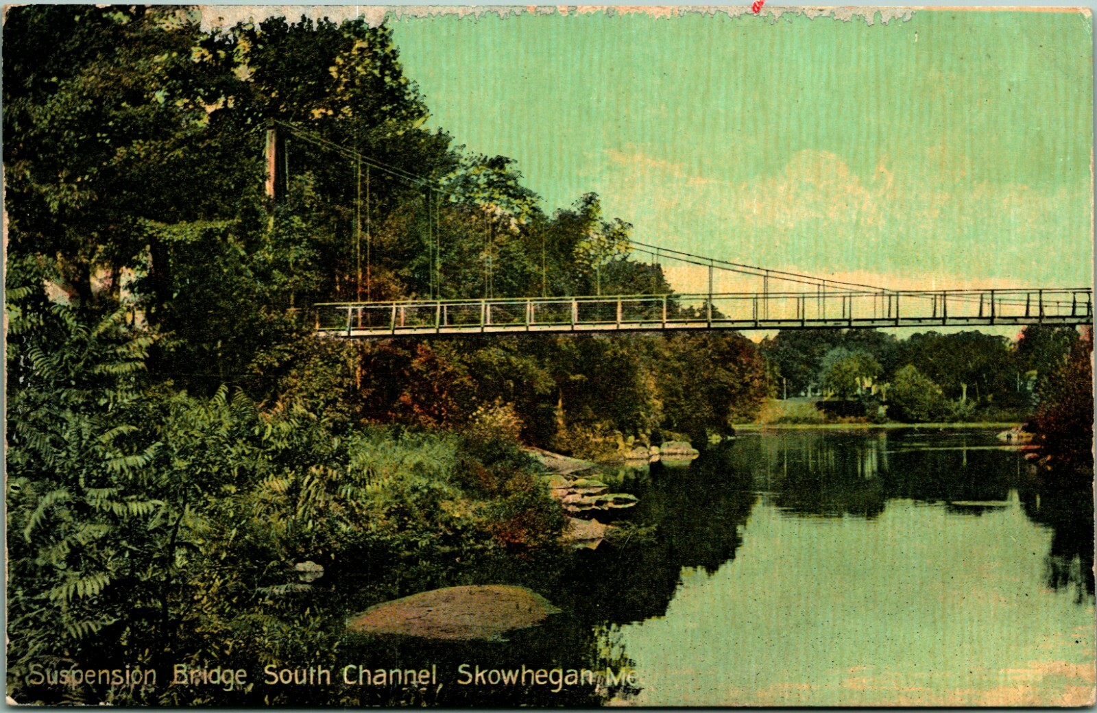 Suspension Bridge South Channel Skowhegan Maine ME UNP DB Postcard 1910s