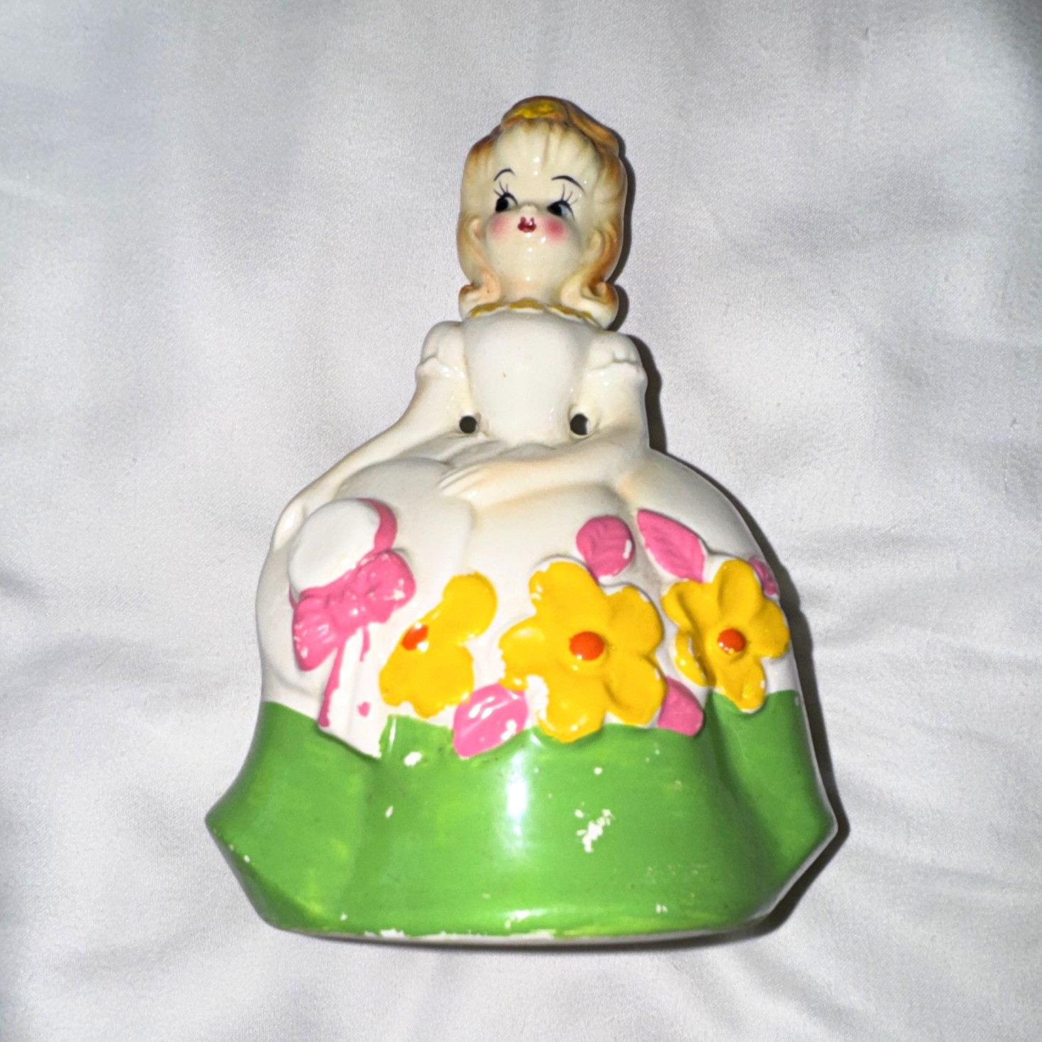 Vintage Rubens Originals Glazed Ceramic Girl Floral Planter Vase, Japan