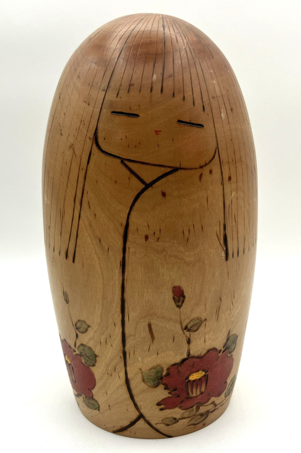 Japanese Vintage Kokeshi Doll Otani Yoshio 8 1/2” Tall Wooden Heavy NICE