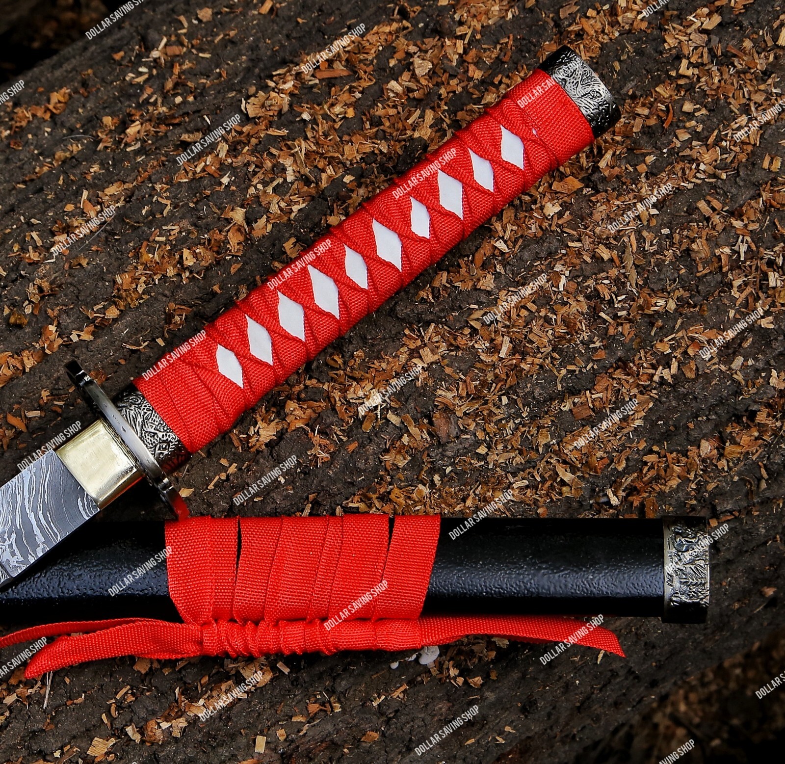 Fully Handmde Damascus Steel Full-Tang Ninja/Katana/Combat Sword with Scabbard.
