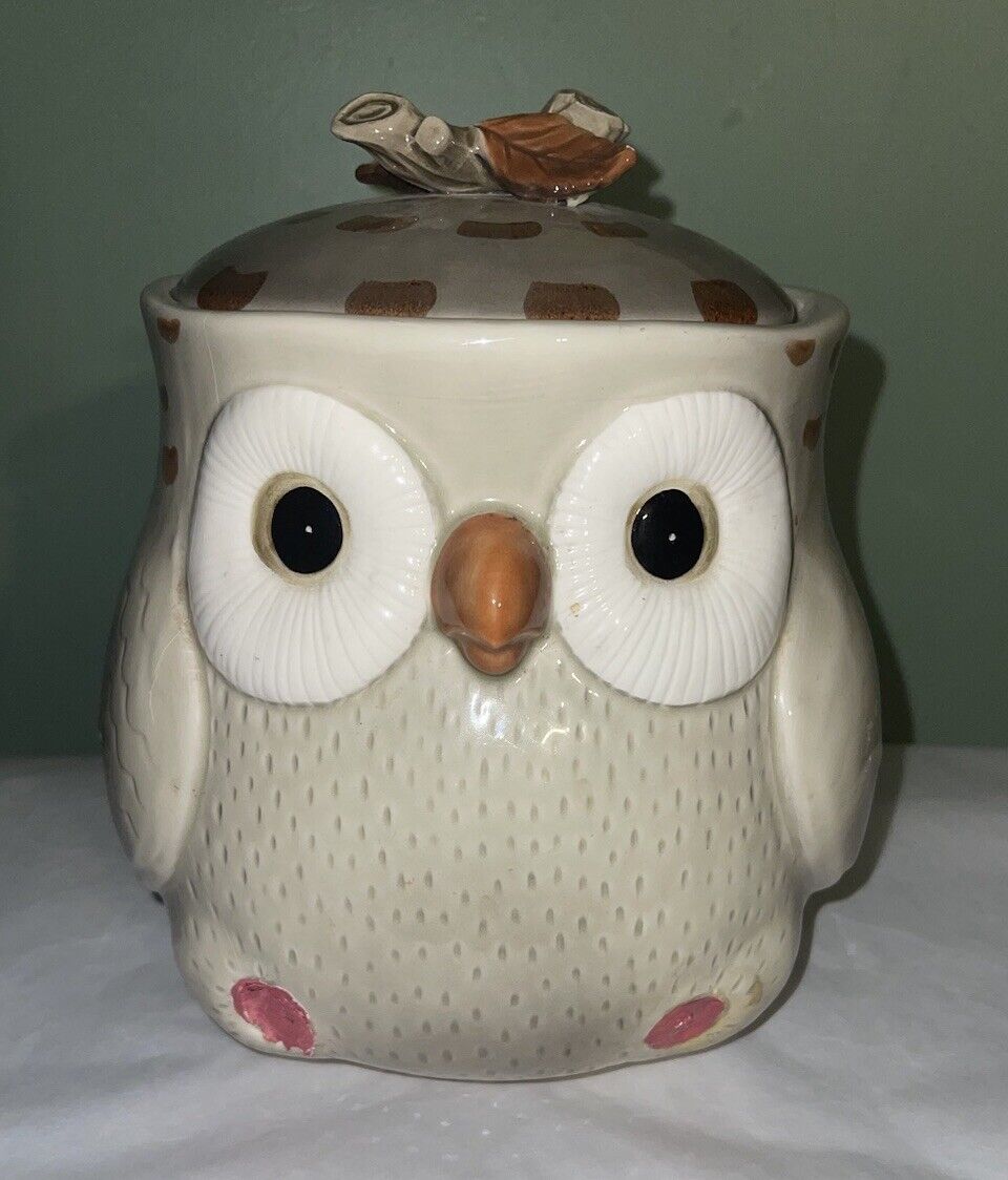 VTG 70s MCM Fitz and Floyd Spotted Owl Ceramic Cookie Jar Canister