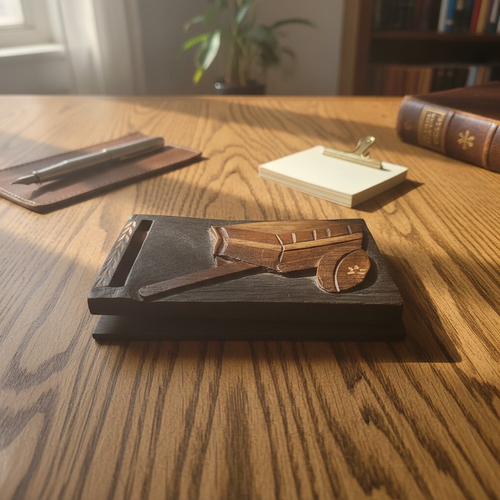 Vintage Wooden Memo Pad Holder Hand Carved Wheelbarrow Folk Art Desk Accessory