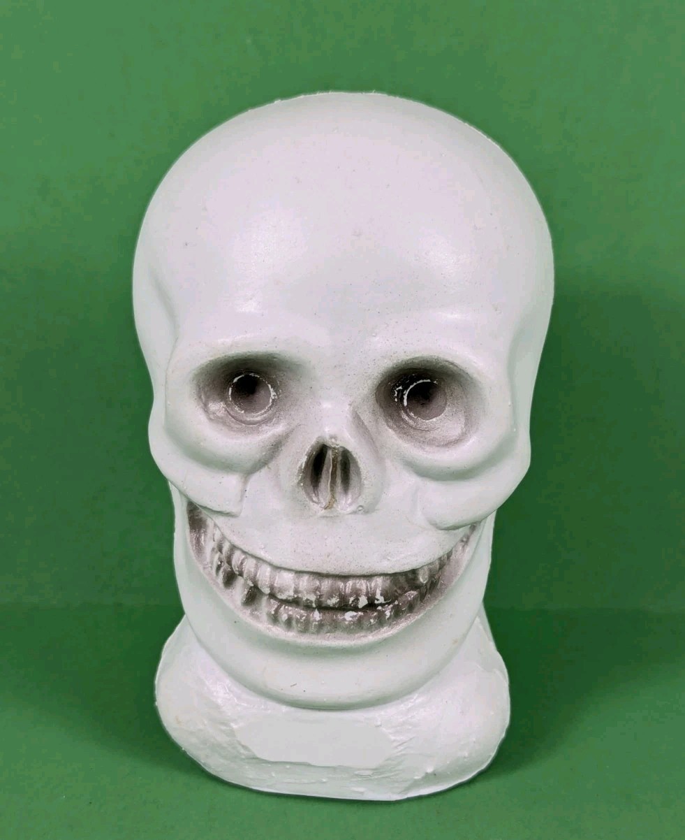Vintage Small Blow Mold Plastic Halloween Skull Bank with Plug  4.5\