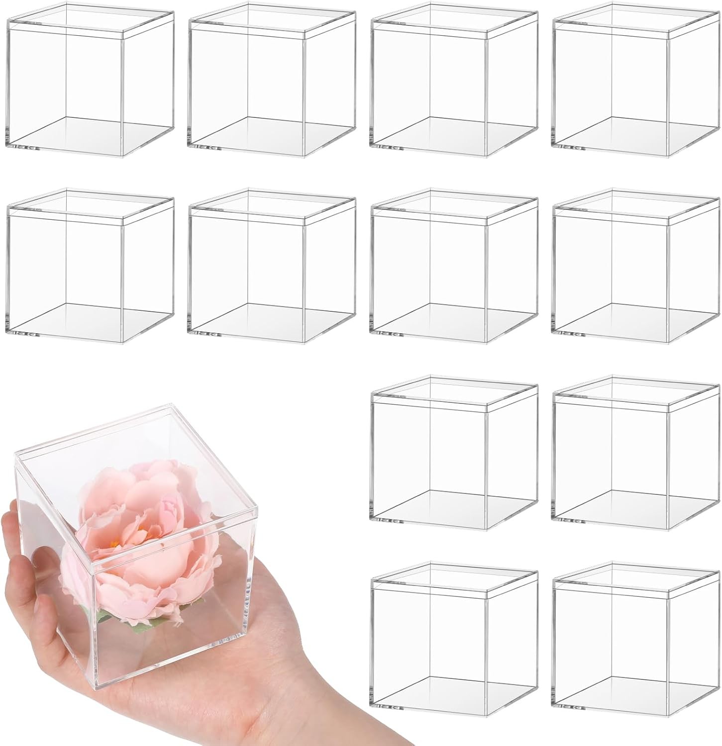 12 Pcs Clear Acrylic Box with Lid 3 x 3 x 3 Inch Decorative Plastic Display Box