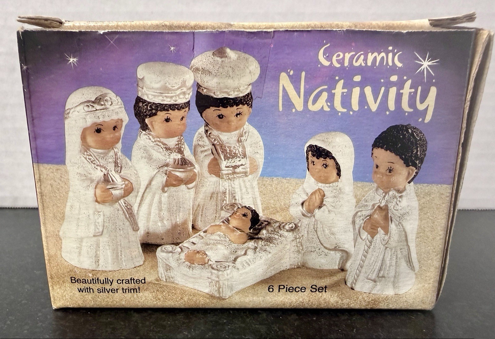 Giftco Inc Ceramic Nativity Christmas 6pc Set Figurines Crafted With Silver Trim
