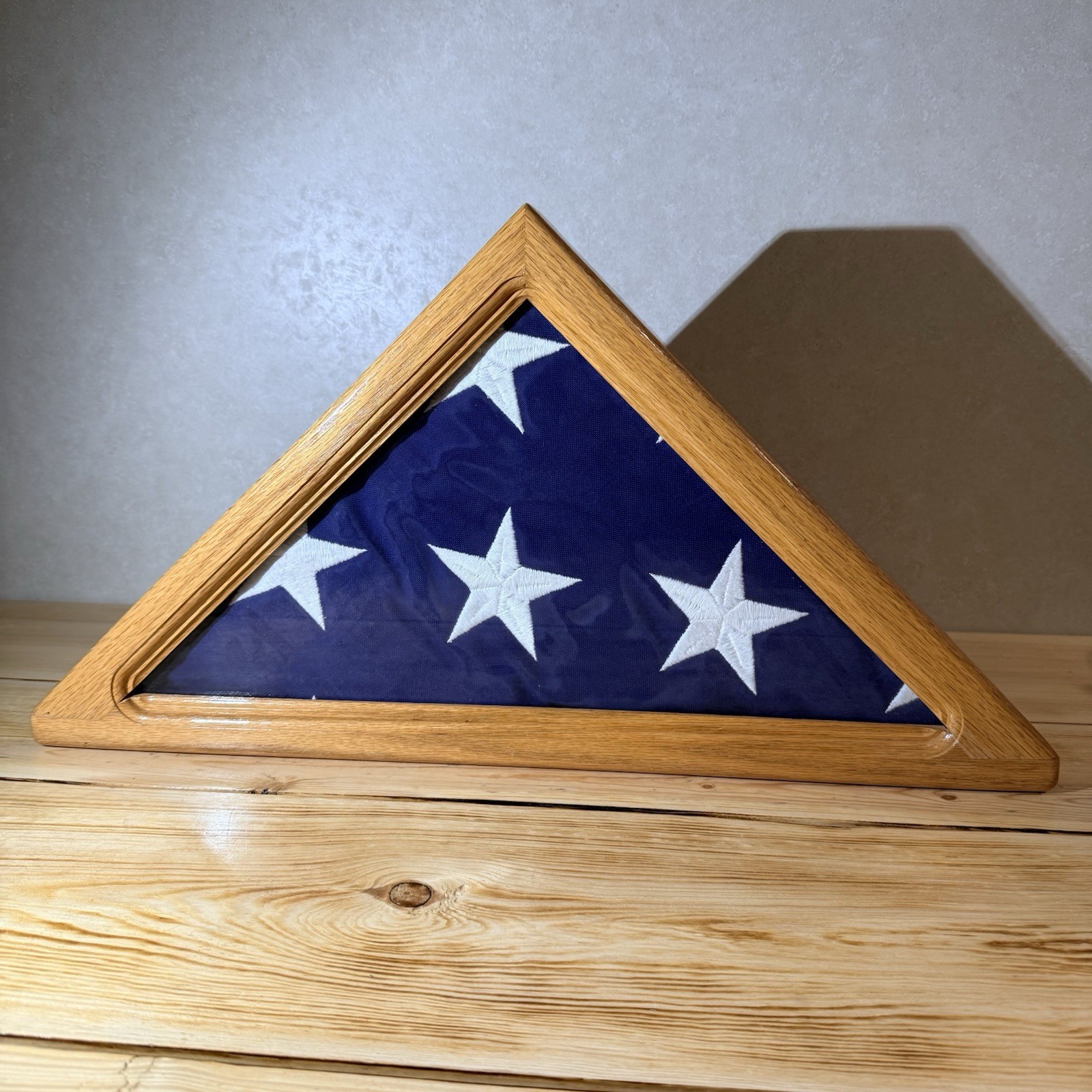 Vintage Army Military Memorabilia Memorial Triangle Oak Wood American Flag