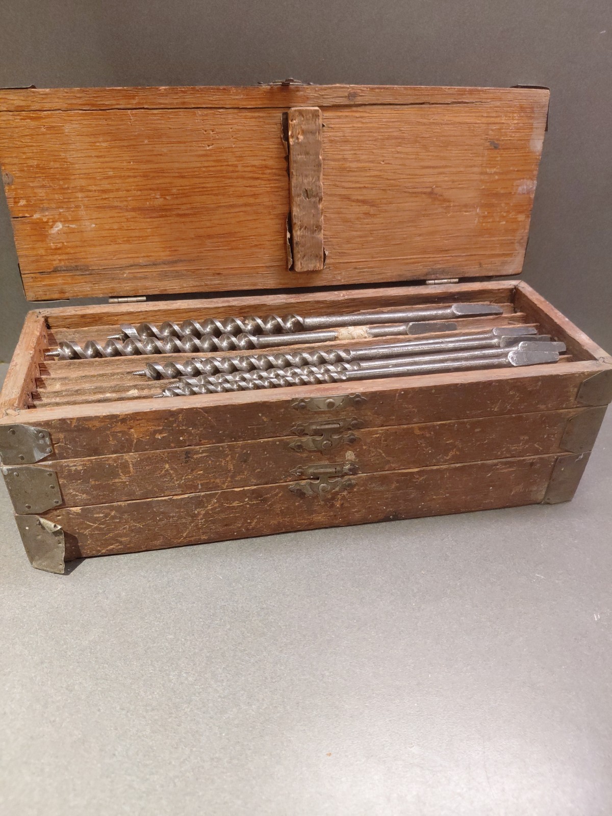 Vintage Russell Jennings Spur Auger Bits Set of 12 In Original Wood Box