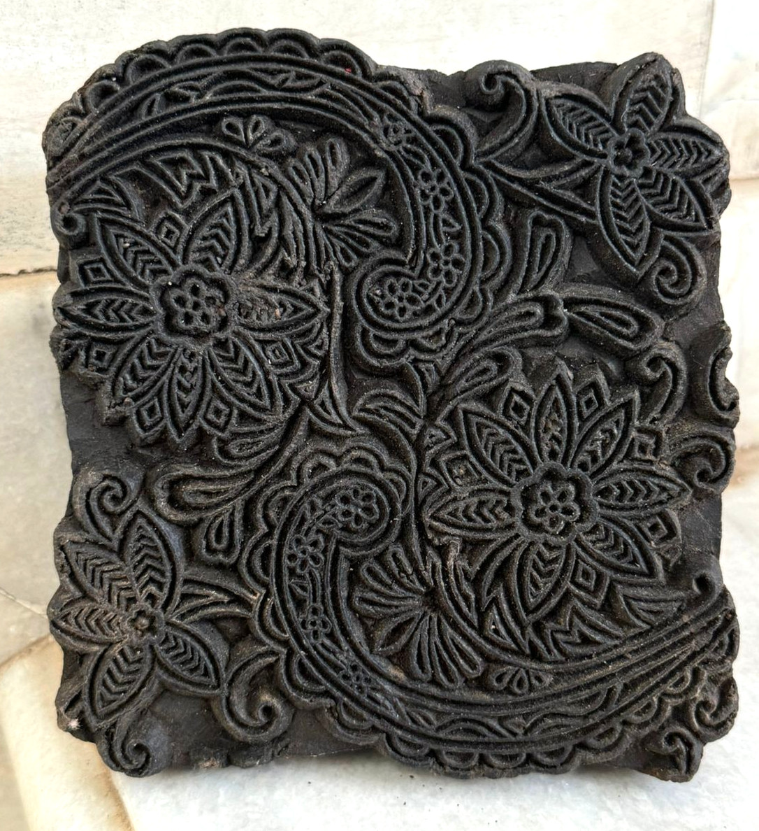 Antique Wooden Floral Printing Block Original Old Fine Engraved