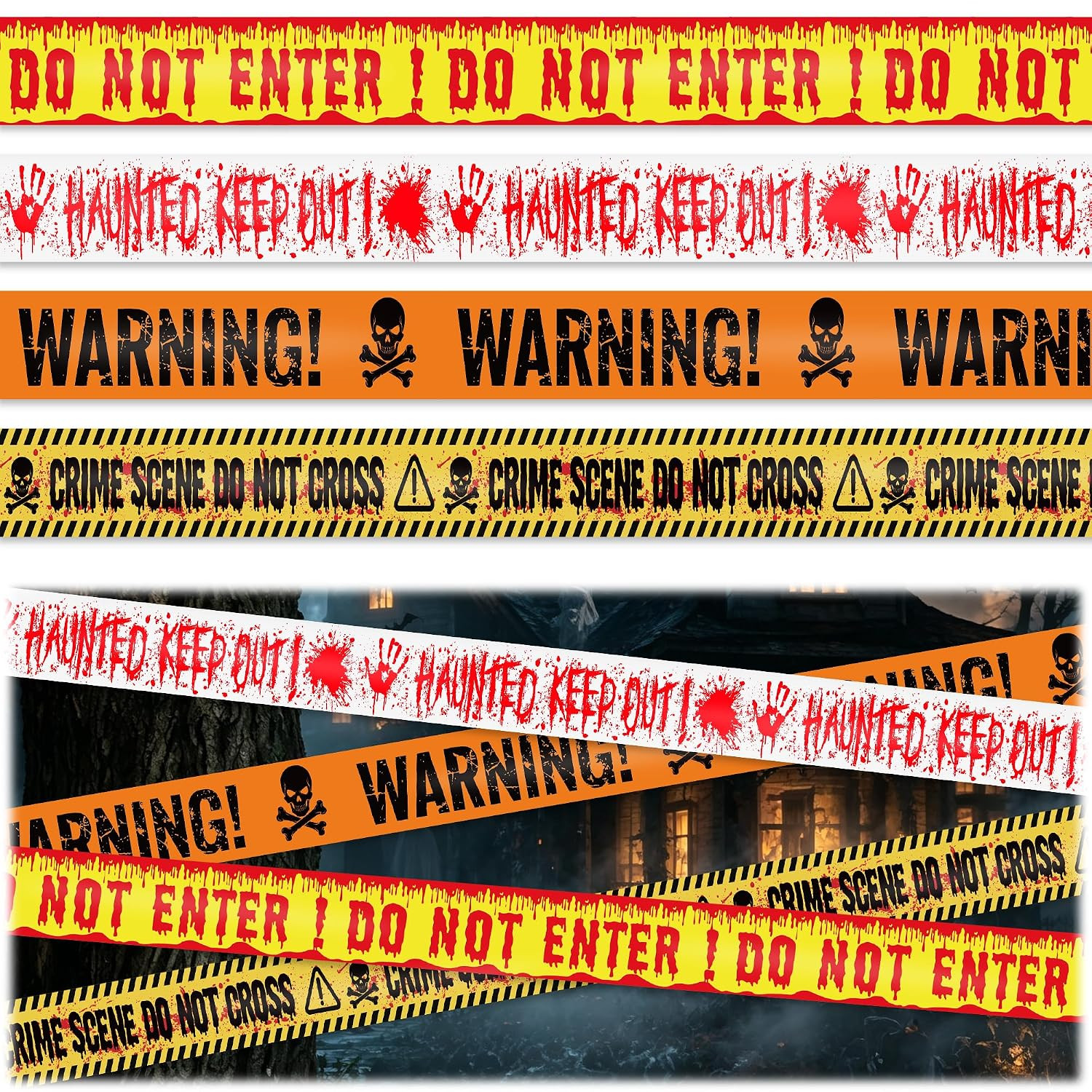 Halloween Caution Tape Decorations, 100Ftx3In 4 Kinds WARNING Caution Tapes