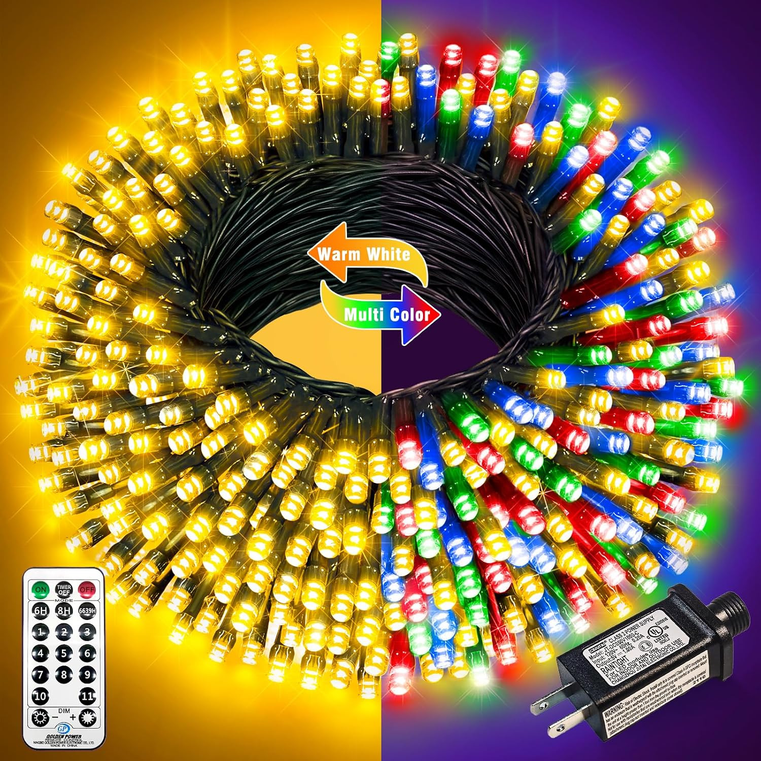 100FT 300 LED Color Changing Christmas Lights, Warm White & Multicolor 100FT 300 LED Color Changing Christmas Lights, Warm White & Multicolor