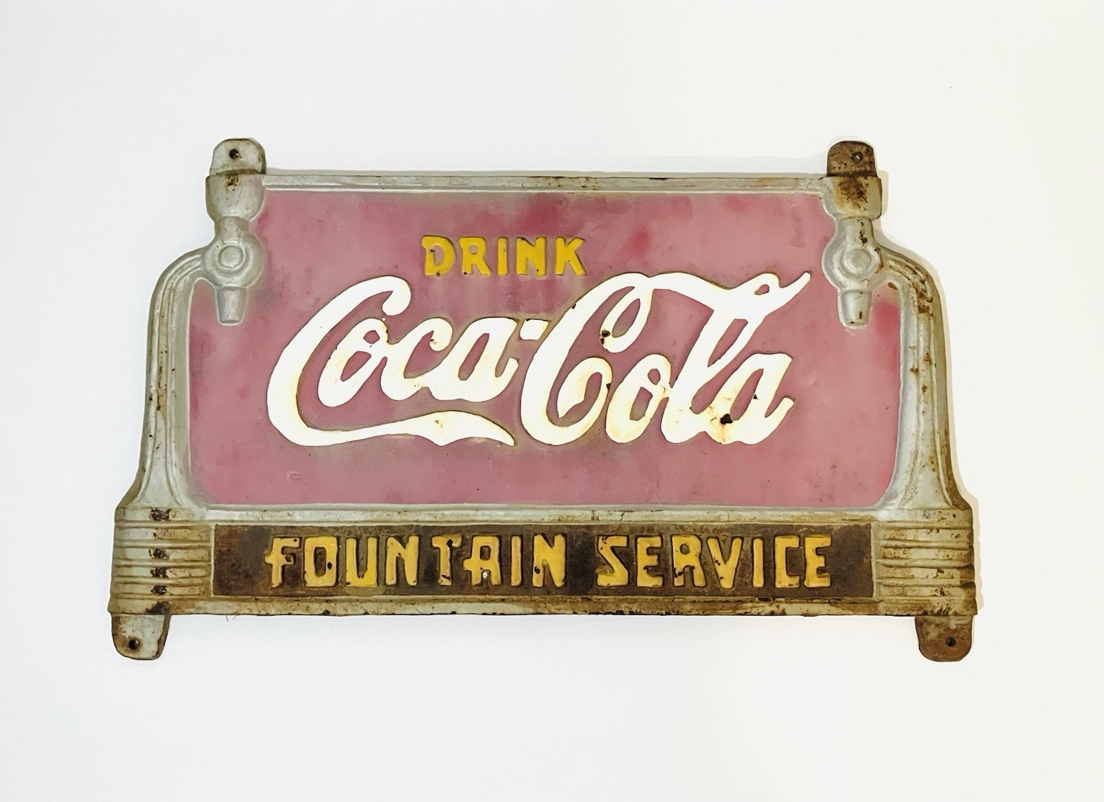 Vintage 1930\'s Drink Coca Cola Fountain Service Cast Iron Bench Advertising Sign
