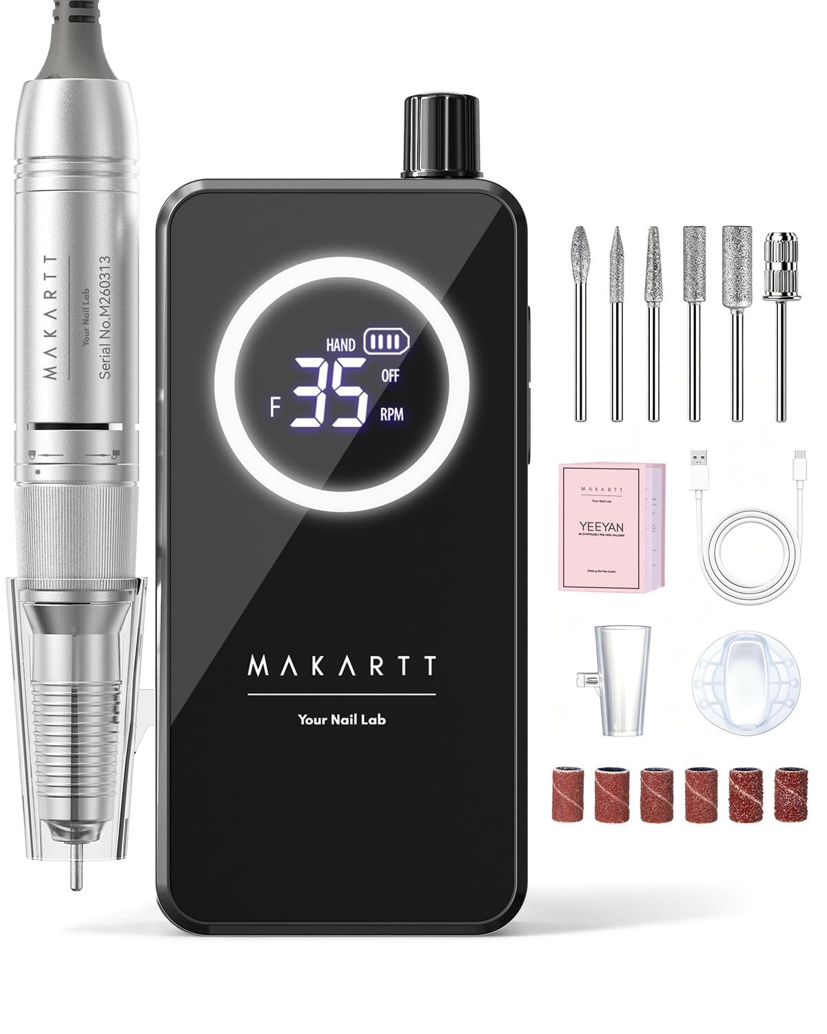 Makartt Cordless Nail Drill for Beginners: Easy & Safe E-File, Black