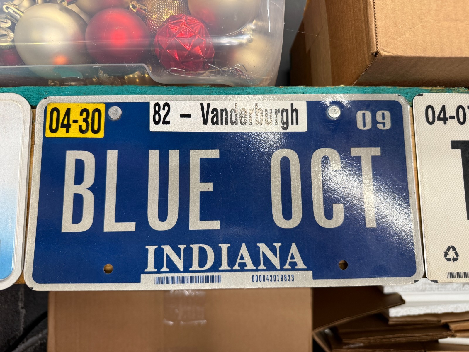 Indiana Vanity License Plate BLUE OCT Blue October Band 2009 Expired Collectible