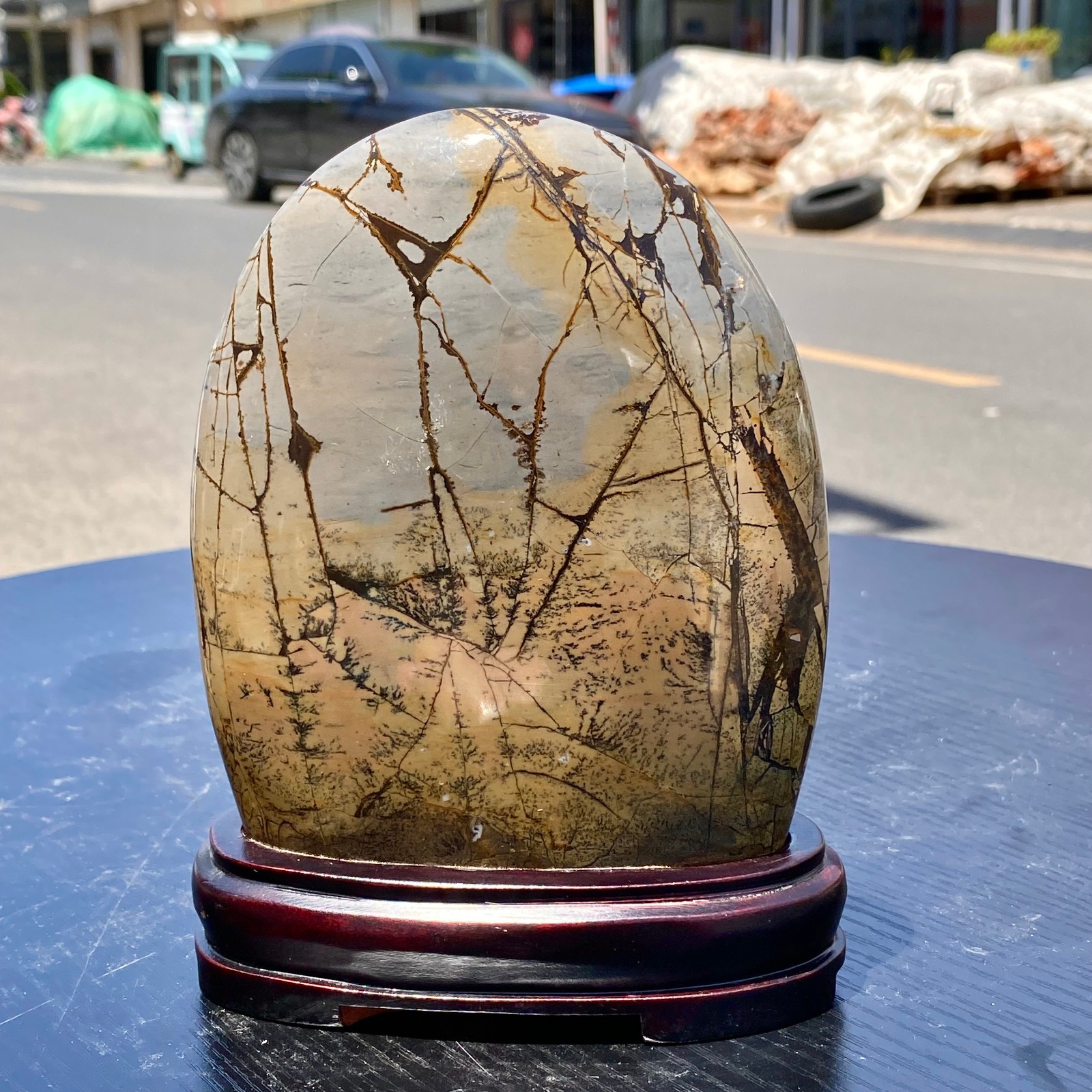 3.7LB Natural Chinese tree shaped limestone image stone national flower ornament