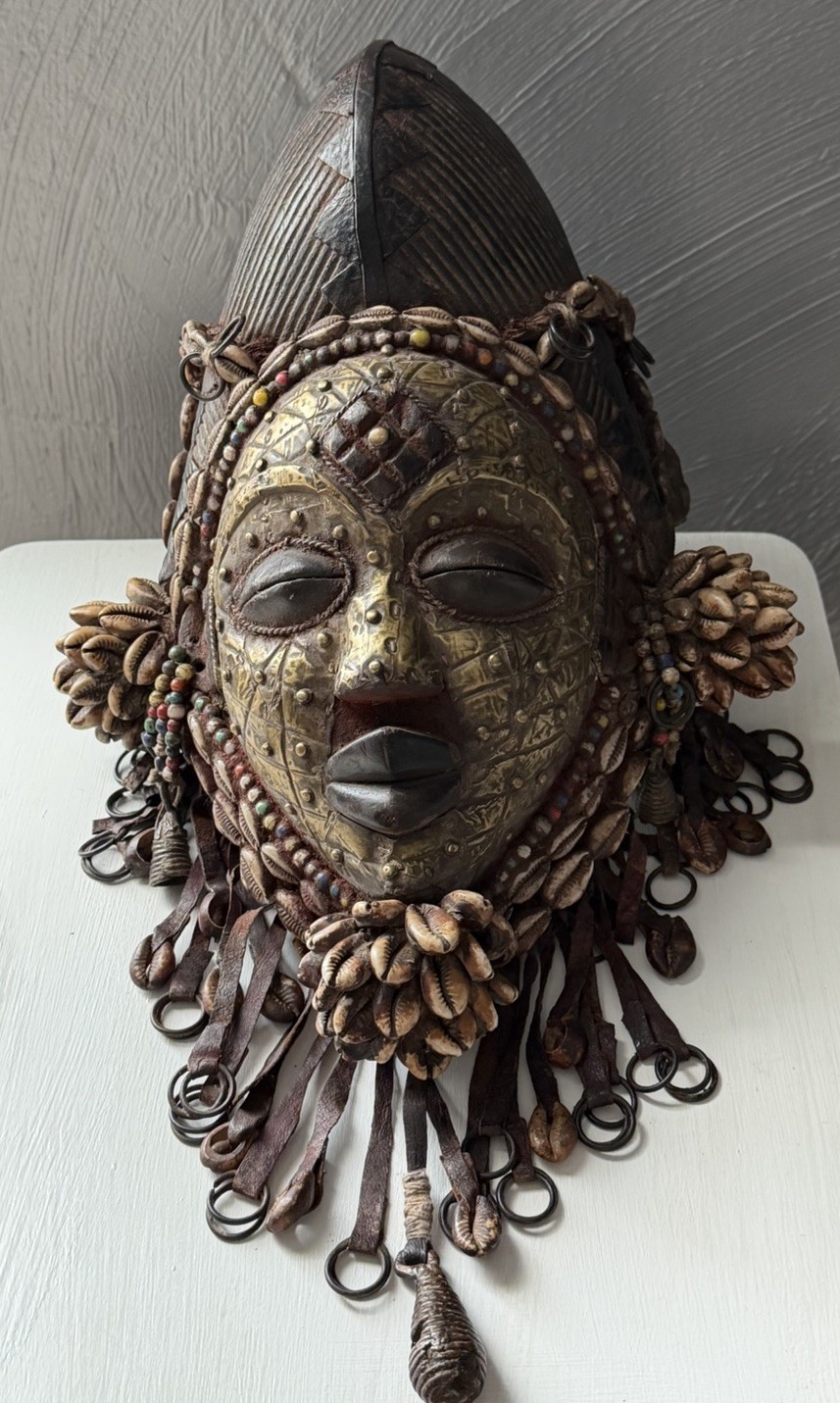 Large Hand-Carved African Punu-Style Mask – Approx. 18” – Decorative Tribal Art