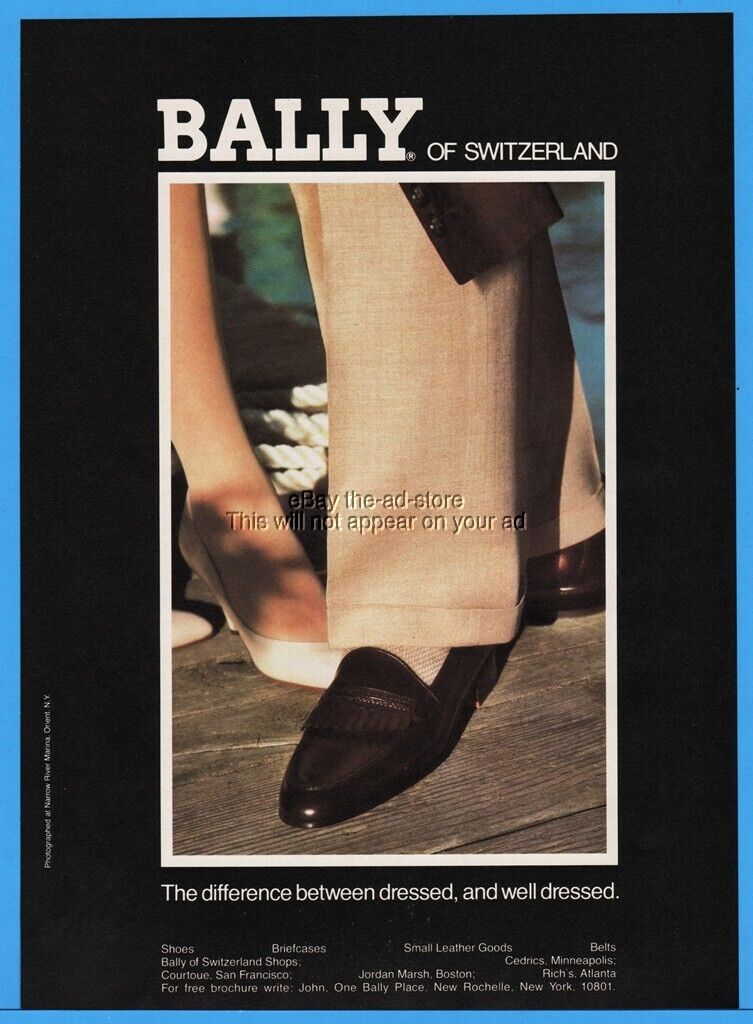 1986 Bally Suisse of Switzerland Shoes Loafer Fringe Overlay Mens Fashion Ad
