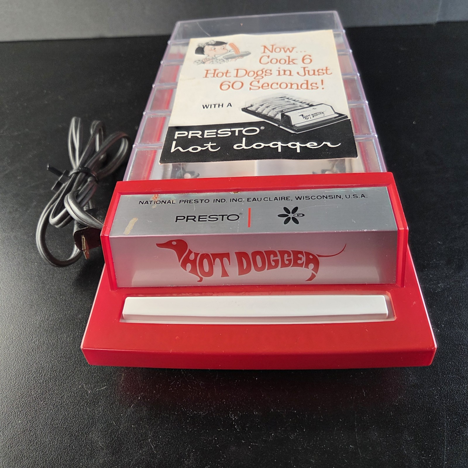 Vintage Presto Hot Dogger PE07A Electric Hot Dog Cooker Red Tested W/ Instruc