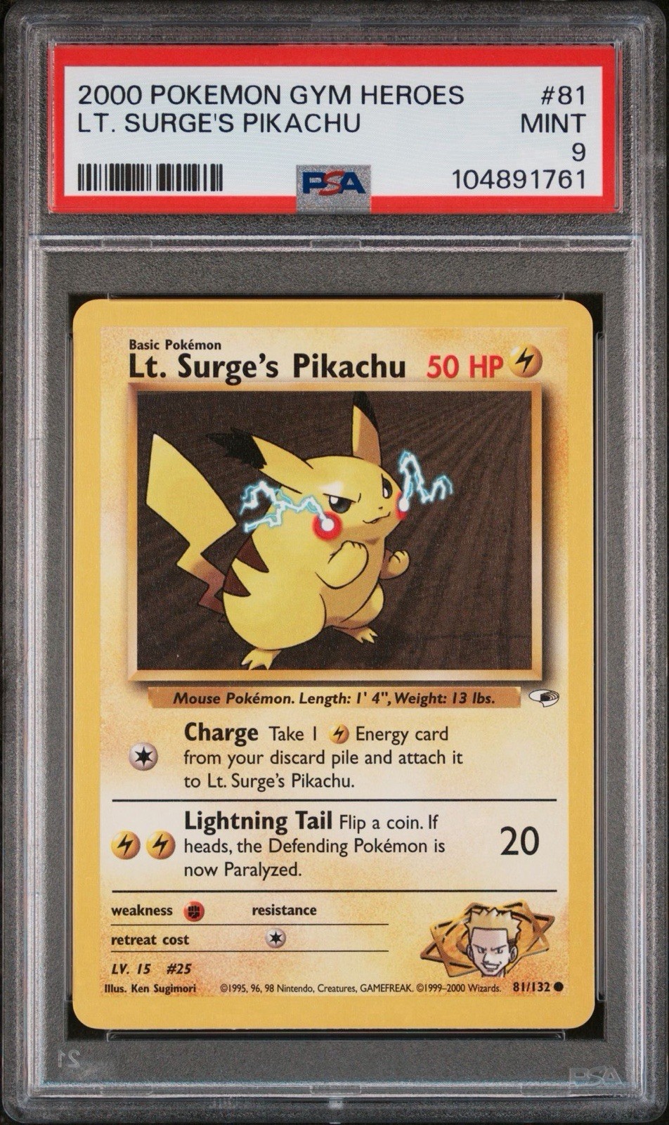2000 Pokemon Gym Heroes Lt. Surge's Pikachu #81 PSA 9