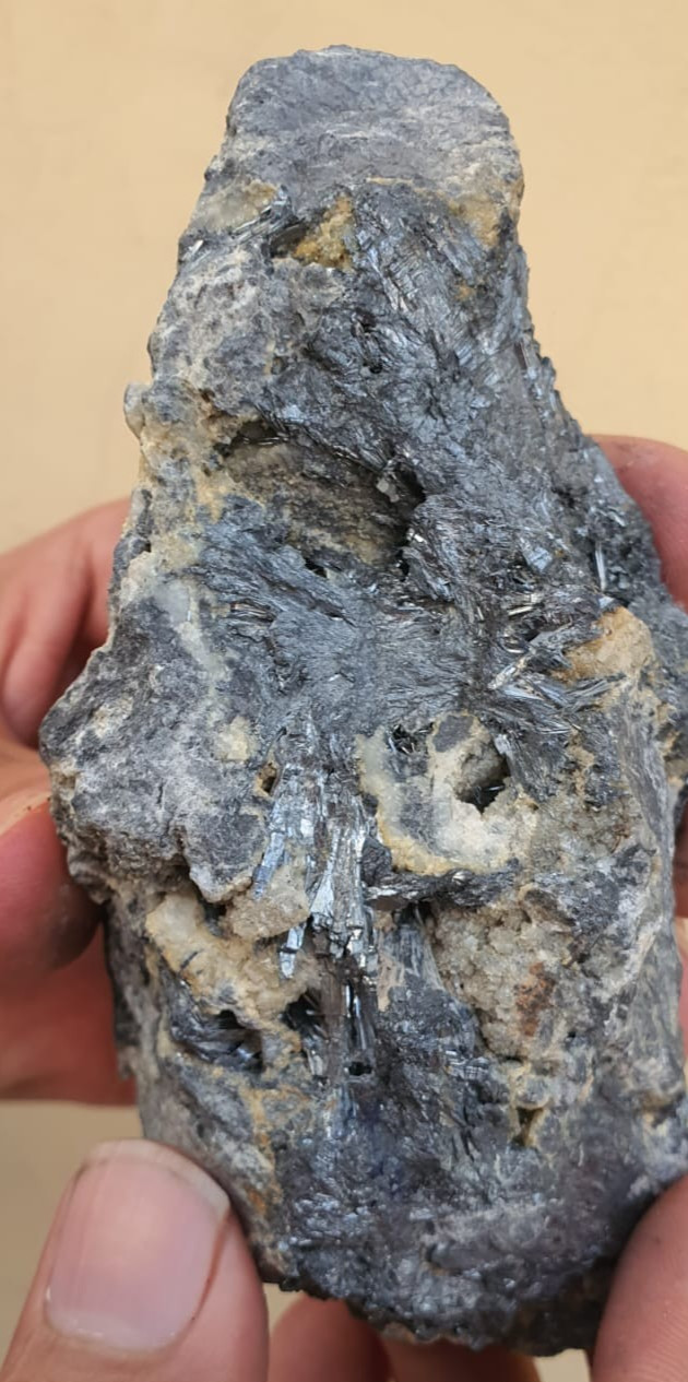 rare natural stibnite specimen Metalic bladed Antimony crystals on Matrix