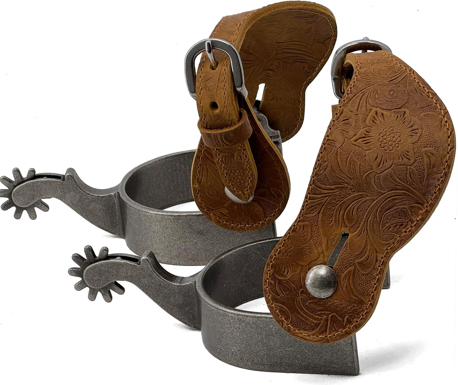 Men\'S Western Cowboy Spurs with Spur Straps, Antique Silver Plated, Iron, 1\