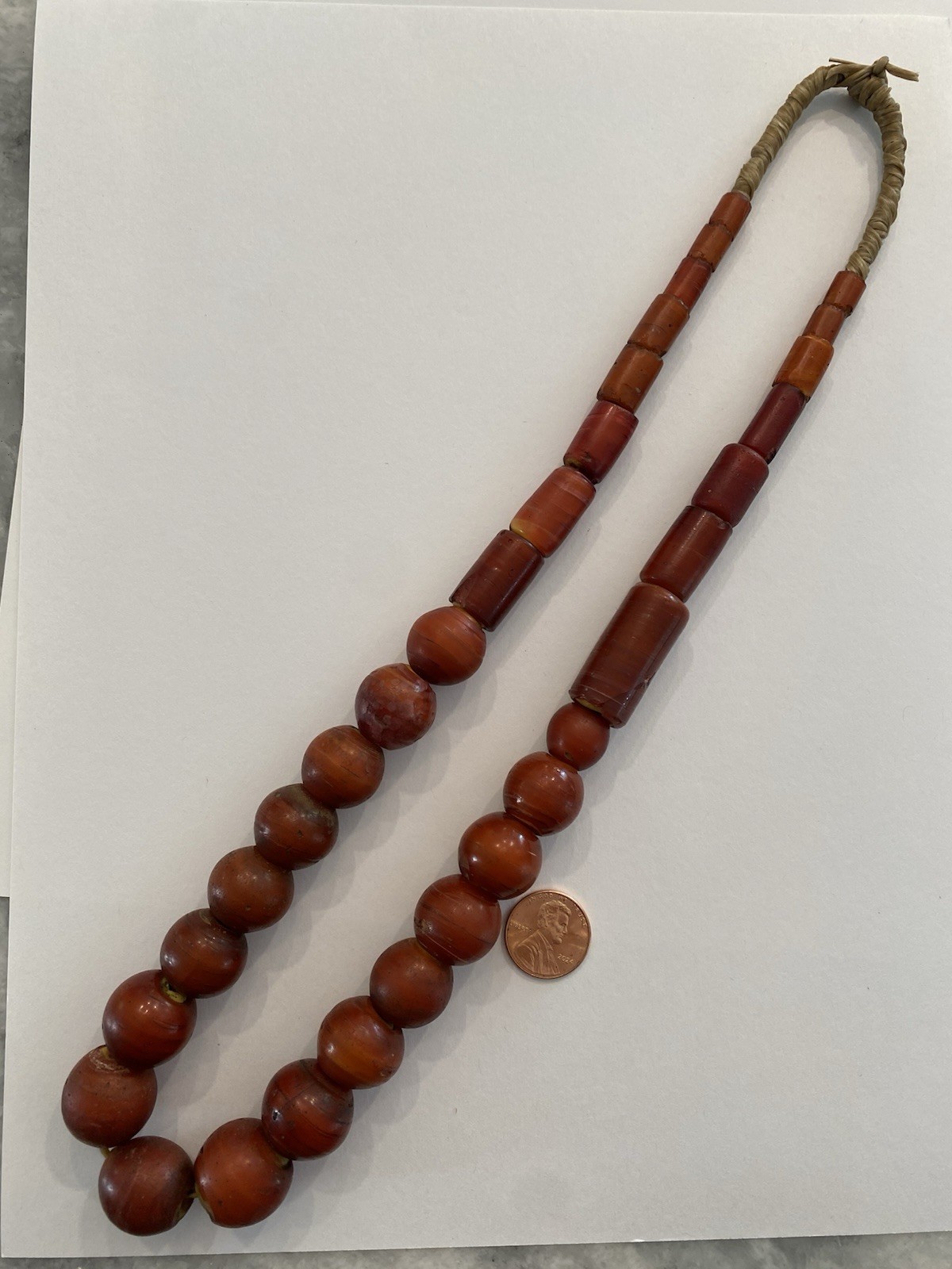 Antique Strand Of Venetian Cornaline D’aleppo African Trade Beads, Yellow Core.