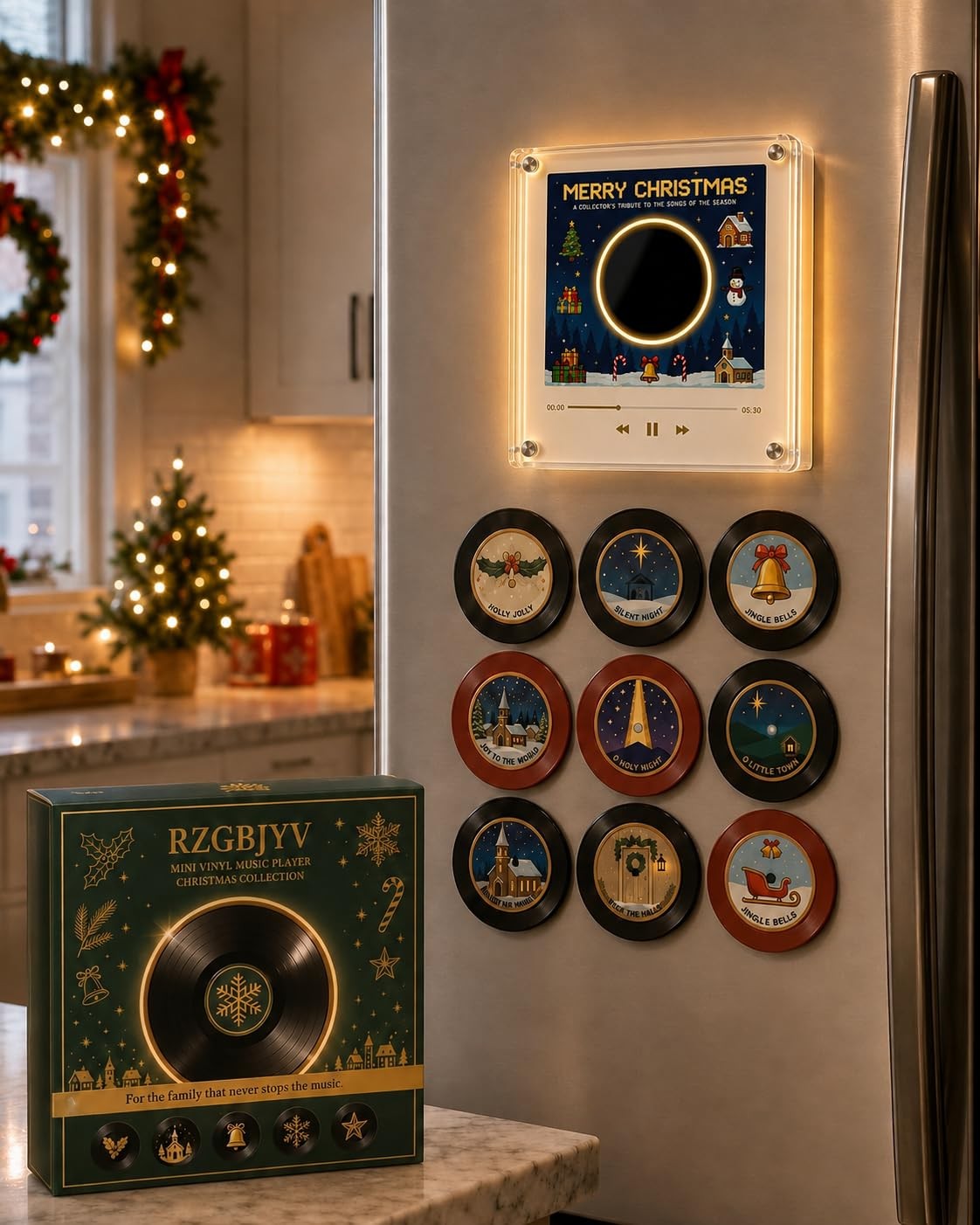 Christmas Vinyl Player Fridge Record NFC Magnetic Music Box Set 9PCS