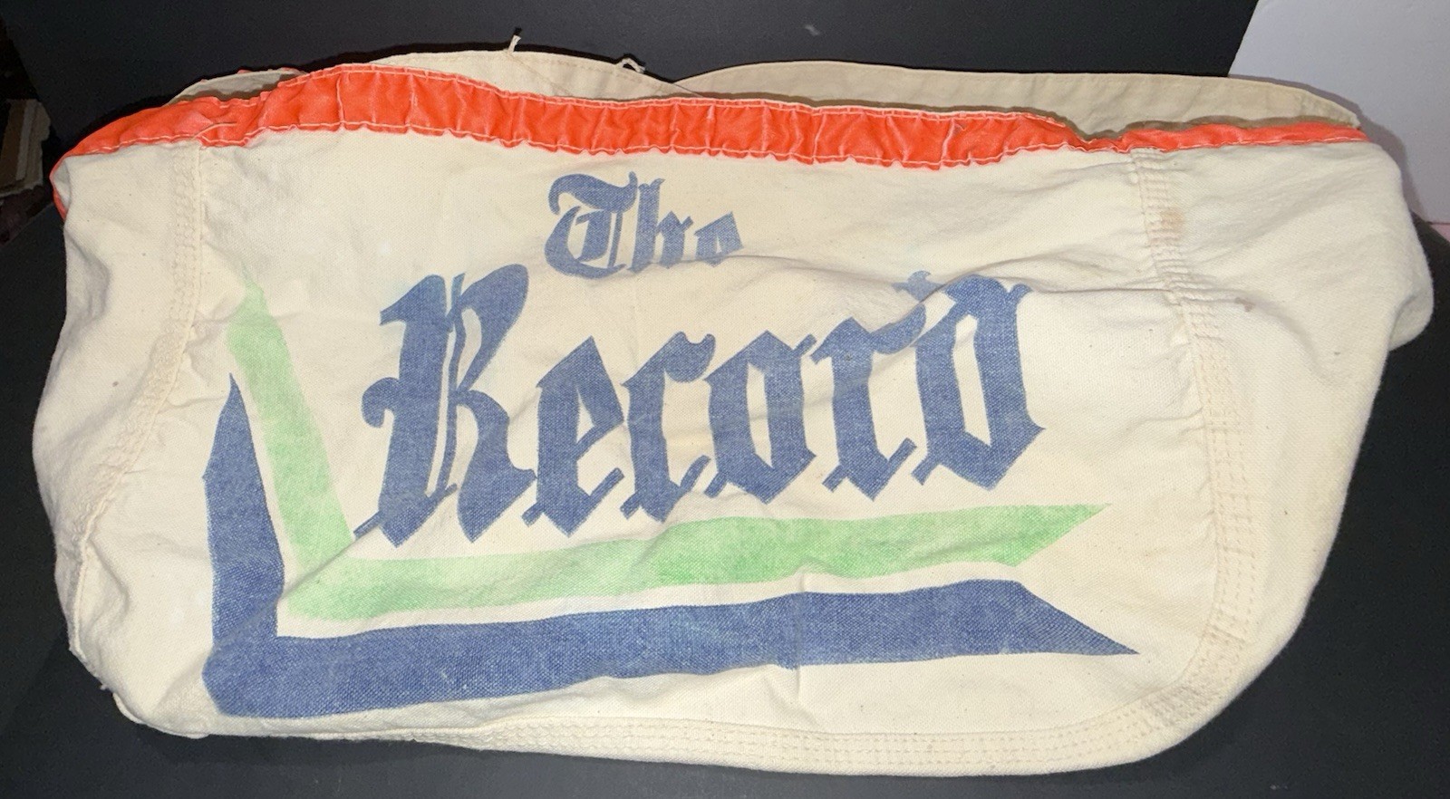 Vintage Canvas The Record Newspaper Paper Boy Delivery Bag New Jersey RARE HTF