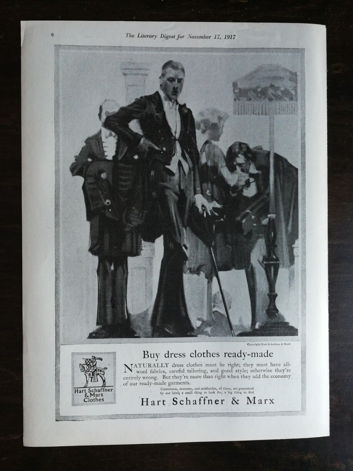Vintage 1917 Hart Schaffner & Marx Men\'s Clothing Full Page Original Ad 222