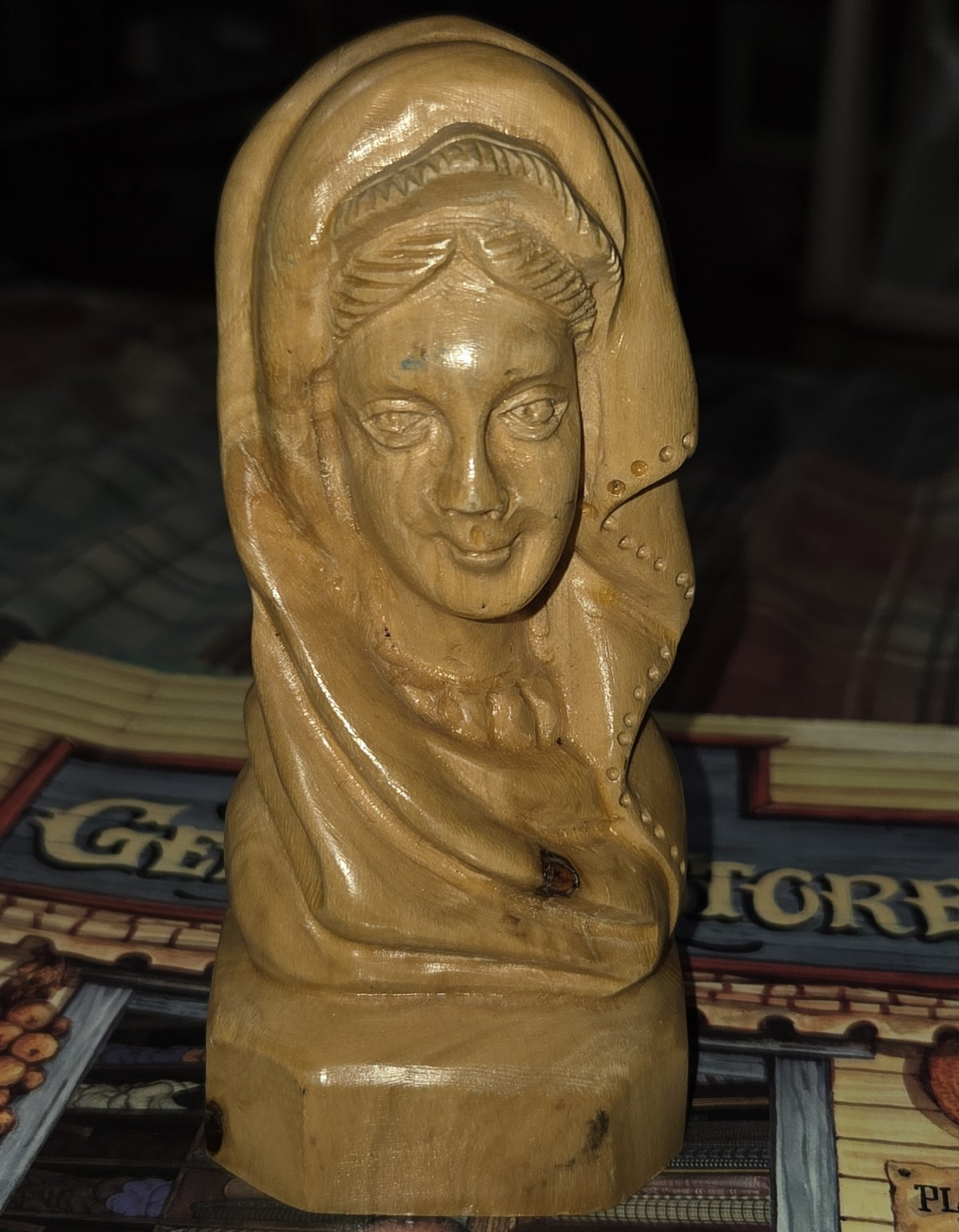 Vintage Hand Carved Olive Wood Madonna Bust 5\