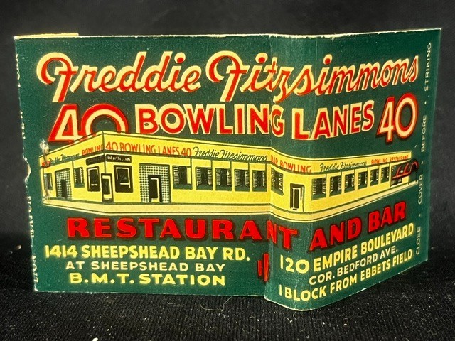 Vintage Fat Freddie Fitzsimmons Matchbook - Brooklyn Dodgers Feature Bowling
