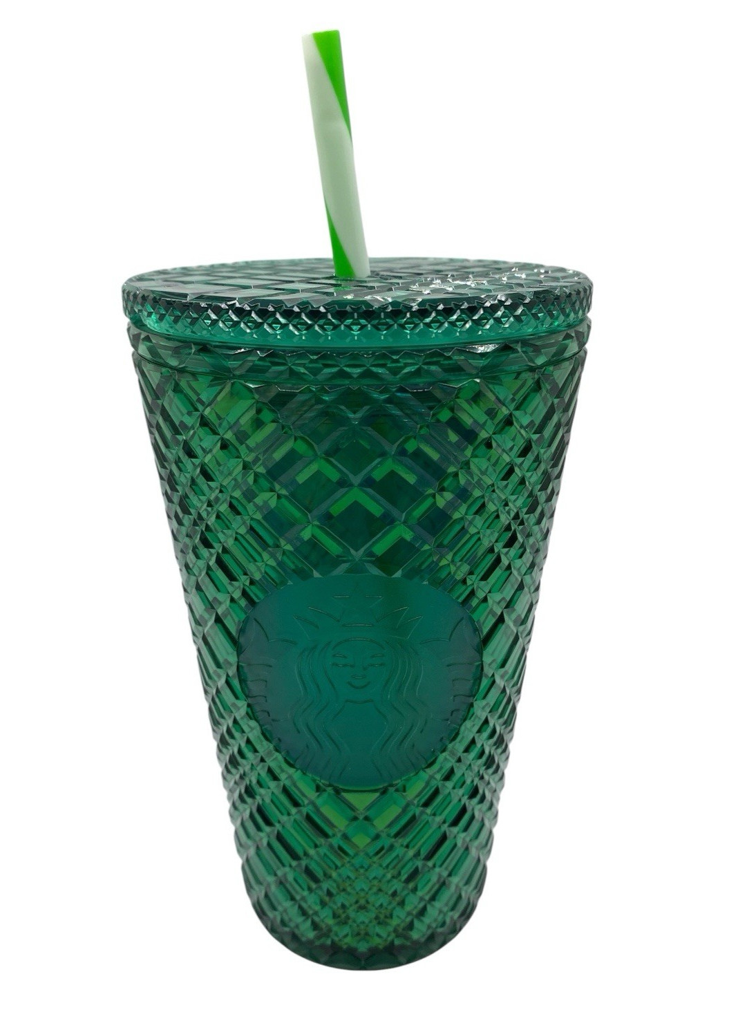 NOS 2021 Starbucks Green Diamond Tumbler Cup Straw 16oz Holiday Limited Edition