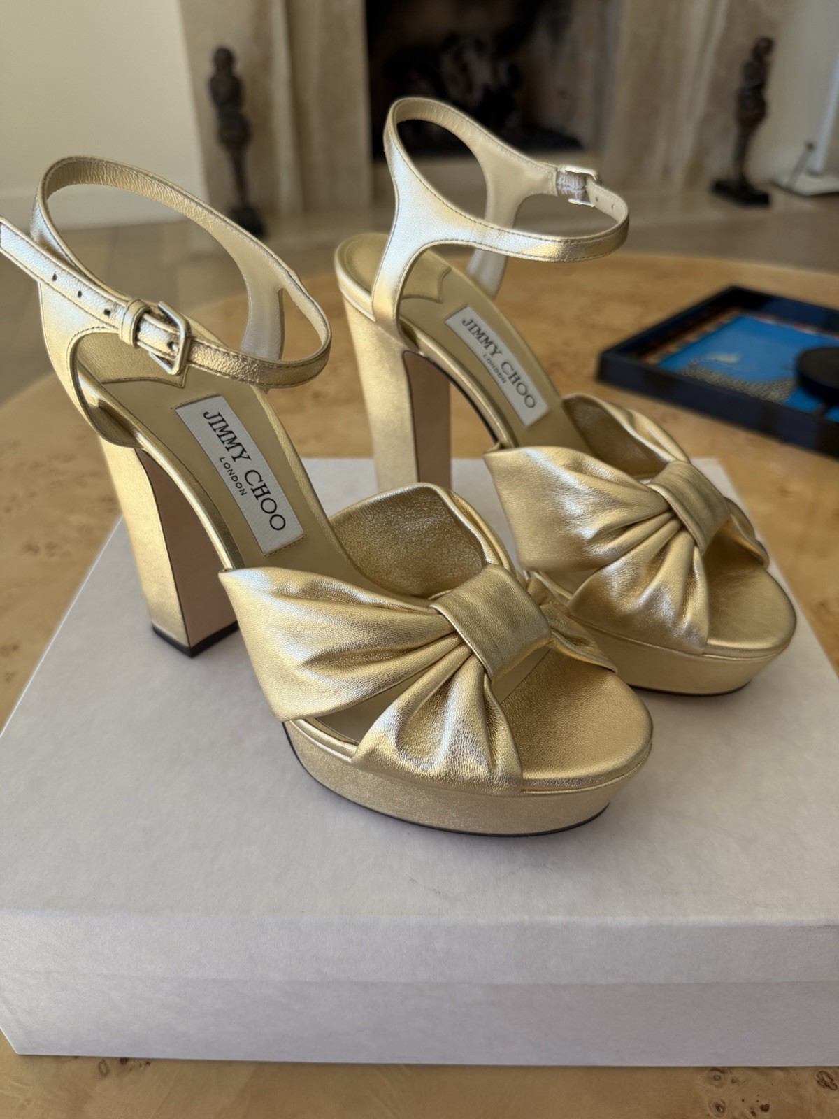 Jimmy Choo Heloise 120 Platform Sandals Gold. BNIB Full Set 9.5