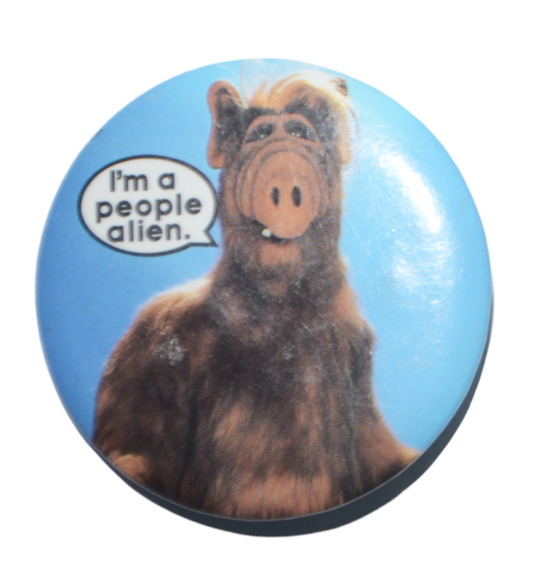 Vintage Alf Button Pin I'm a people alien 1980's
