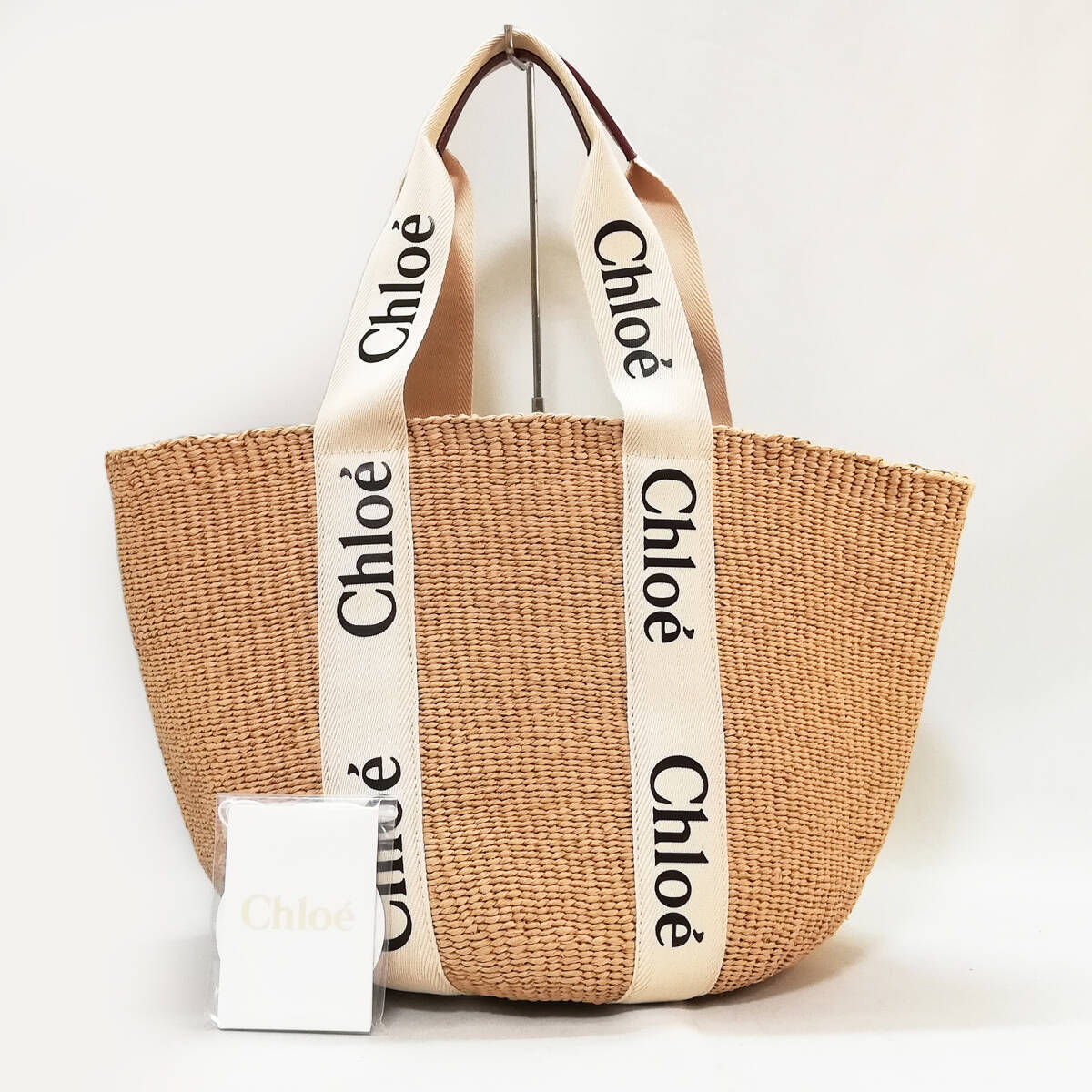 Chloe Large Basket Bag Woody Ribbon Tote Handbag White 238