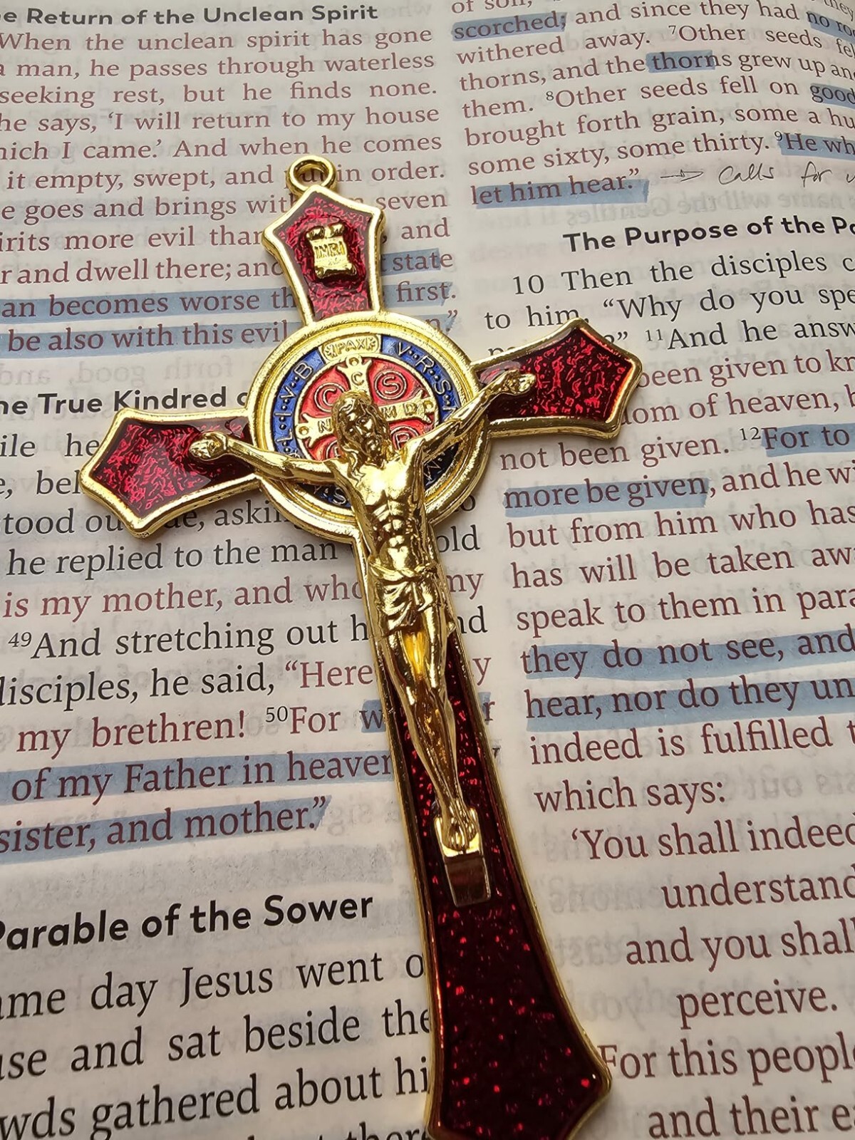 St Benedict Crucifix Red Crucifix Wall Cross For Catholic Decor Medalla Decor