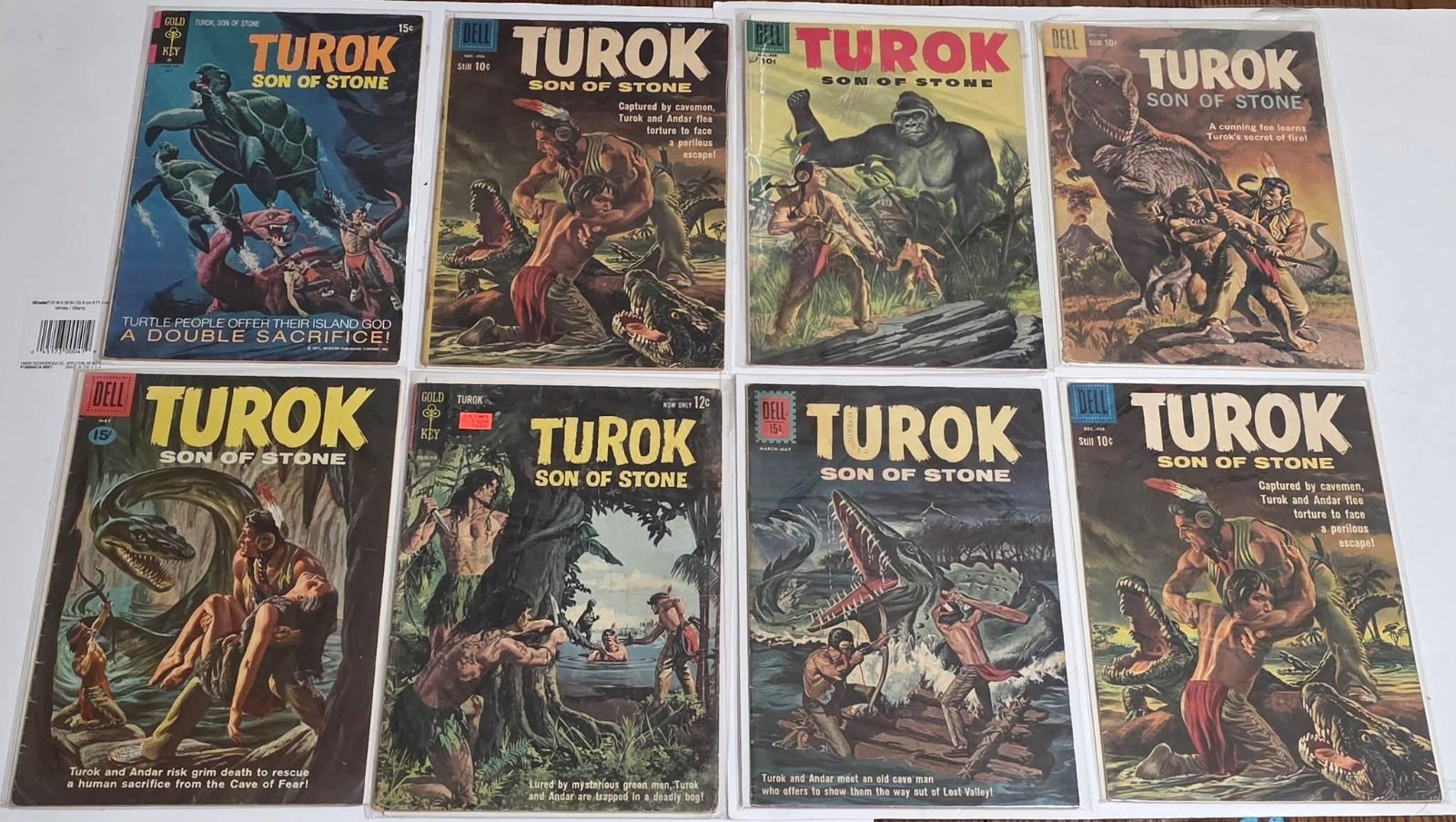 Lot.of 8 Turok, 1956 Gold Key & Dell Series, .10 & .15 Cent Issues (read descr)