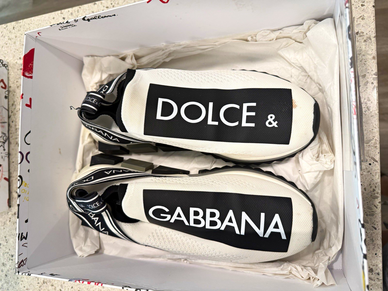 Dolce & Gabbana Men\'s Slip-On Logo Mesh Sneakers White/Black US 11
