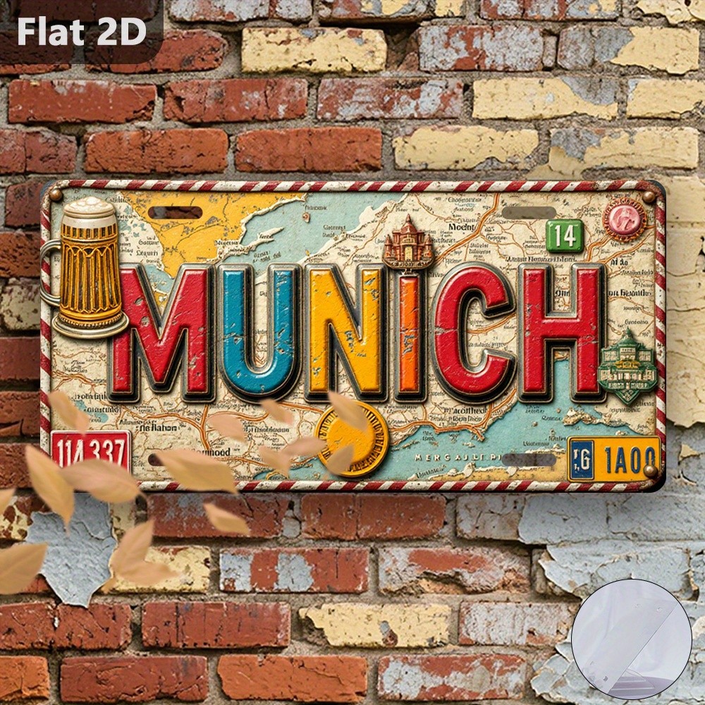 Vintage Beer Sign Munich Germany Bavarian Oktoberfest Aluminum Plaque